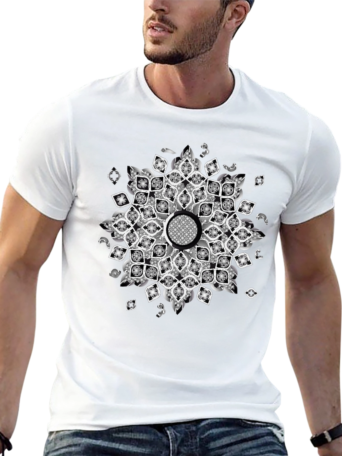 Black Black Tee with Mandala Design view 13