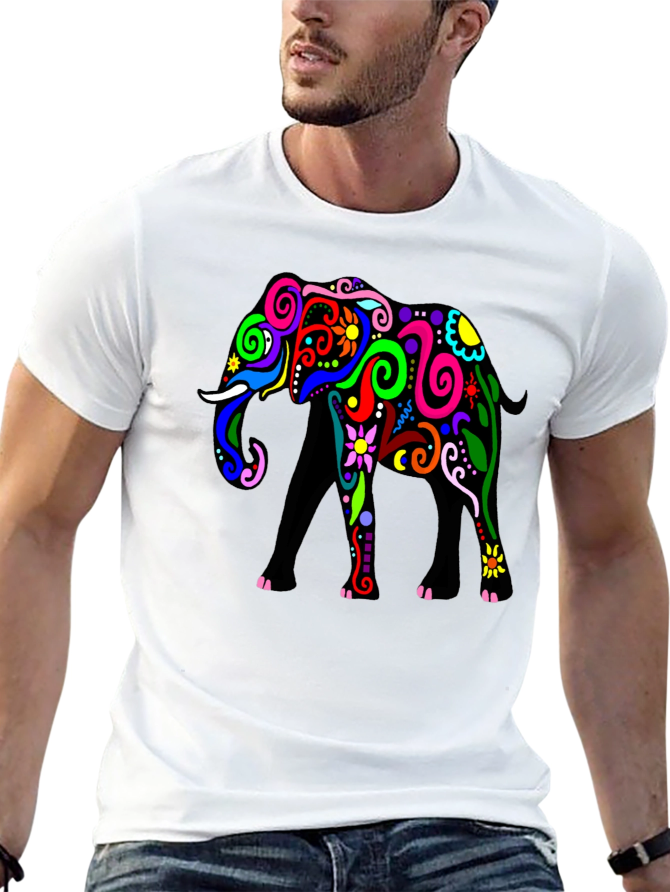 Black Elephant Graphic Tee - Black Cotton T-Shirt view 13