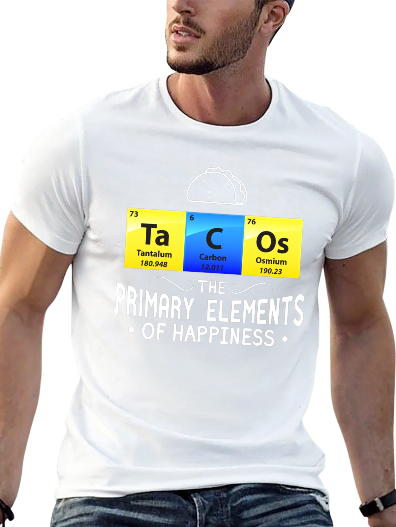 Black Tacos: The Primary Elements of Happiness Funny T-Shirt view 13