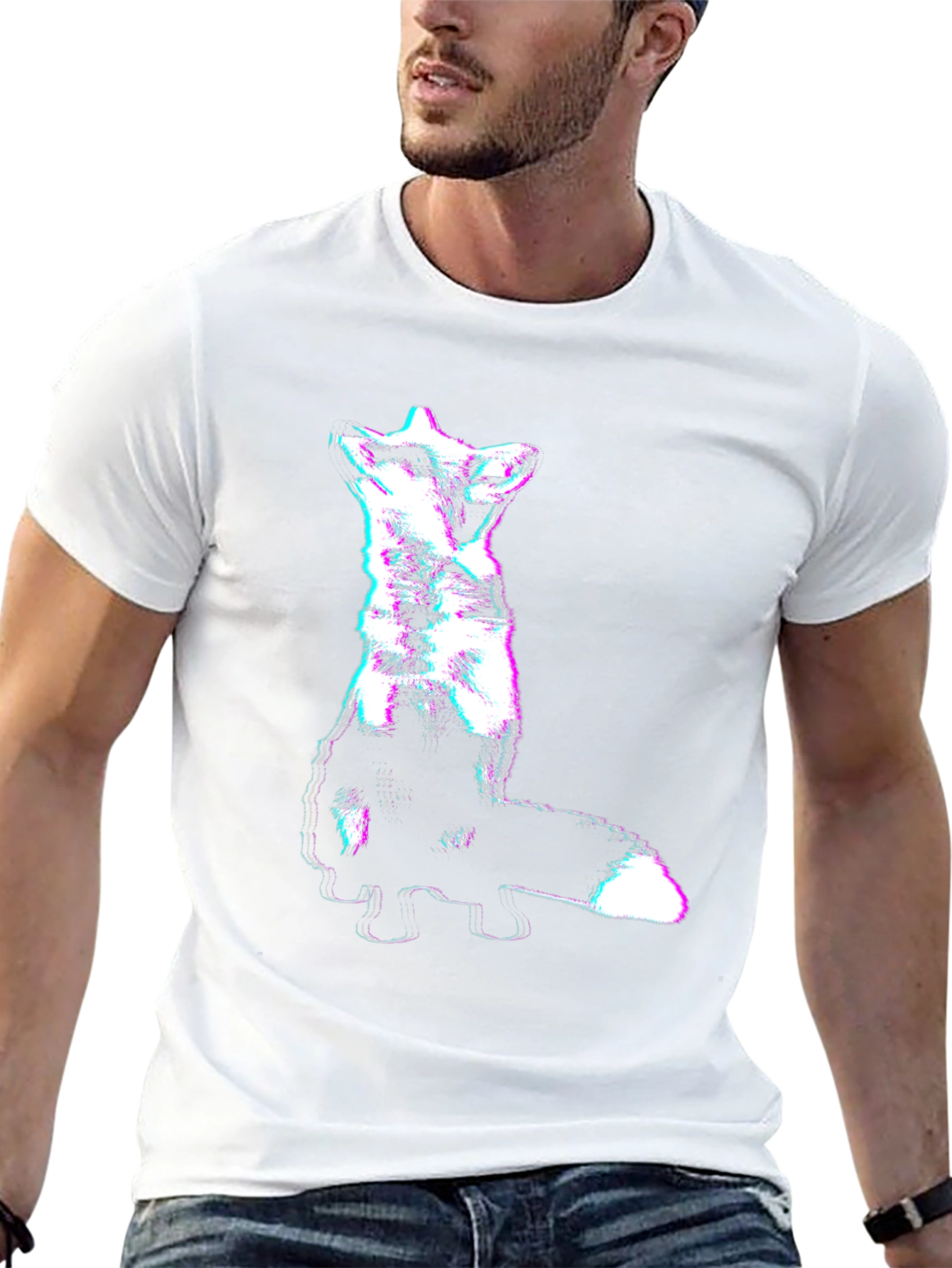 Black Abstract Glitch Fox Tee - Trendy Graphic T-Shirt view 13