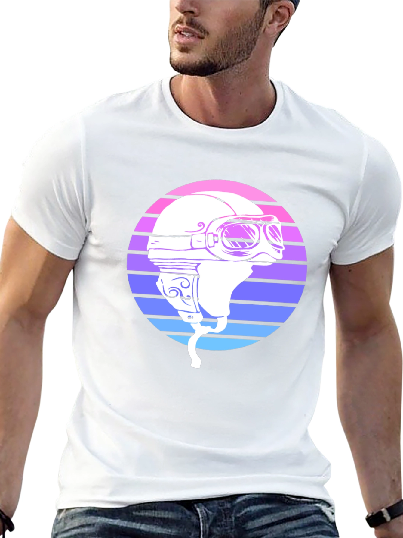 Black Retro Motorcycle Helmet Graphic Tee - Black view 13