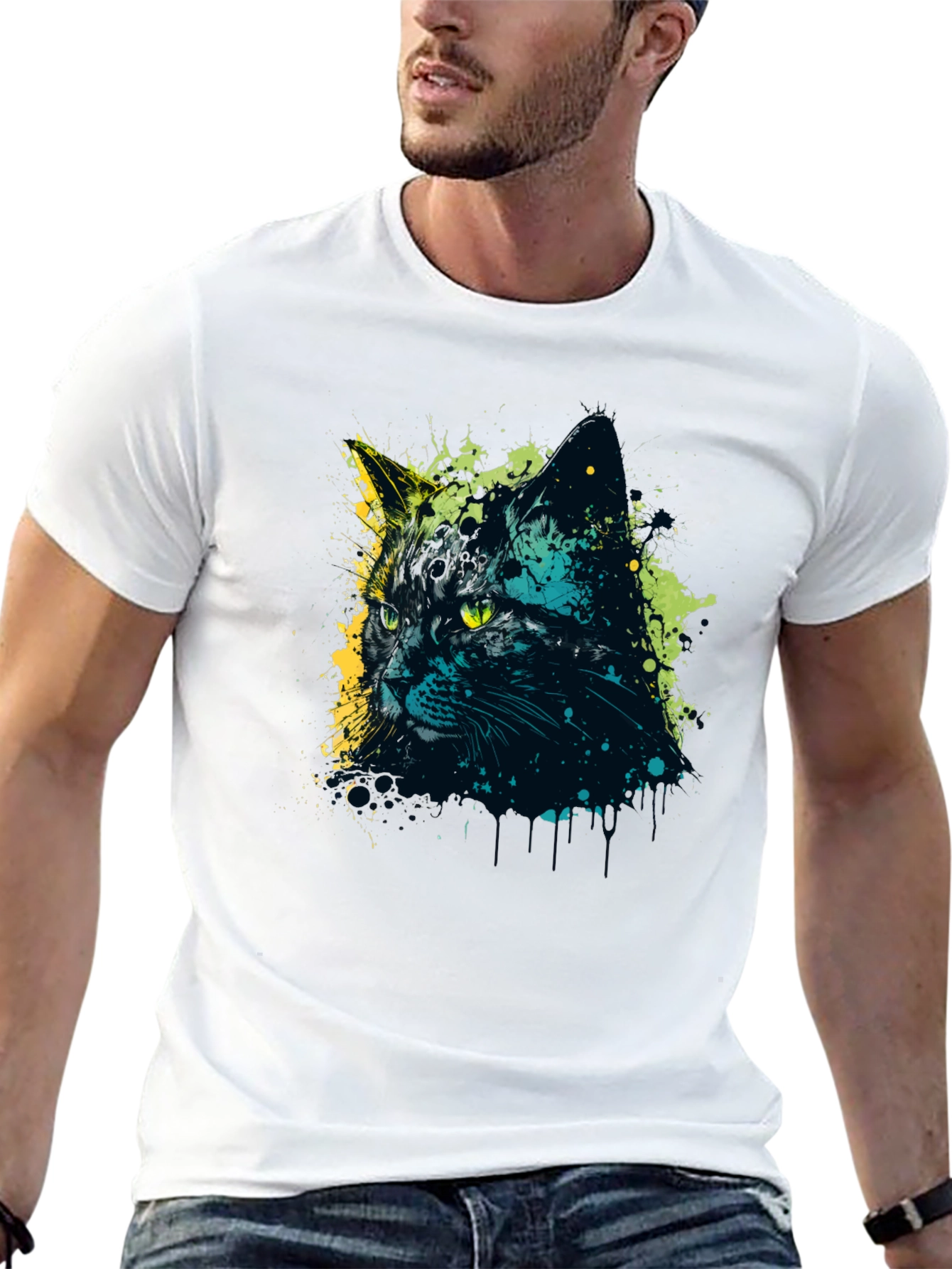 Black Cool Cat Graphic Tee - Men's Black T-Shirt view 13