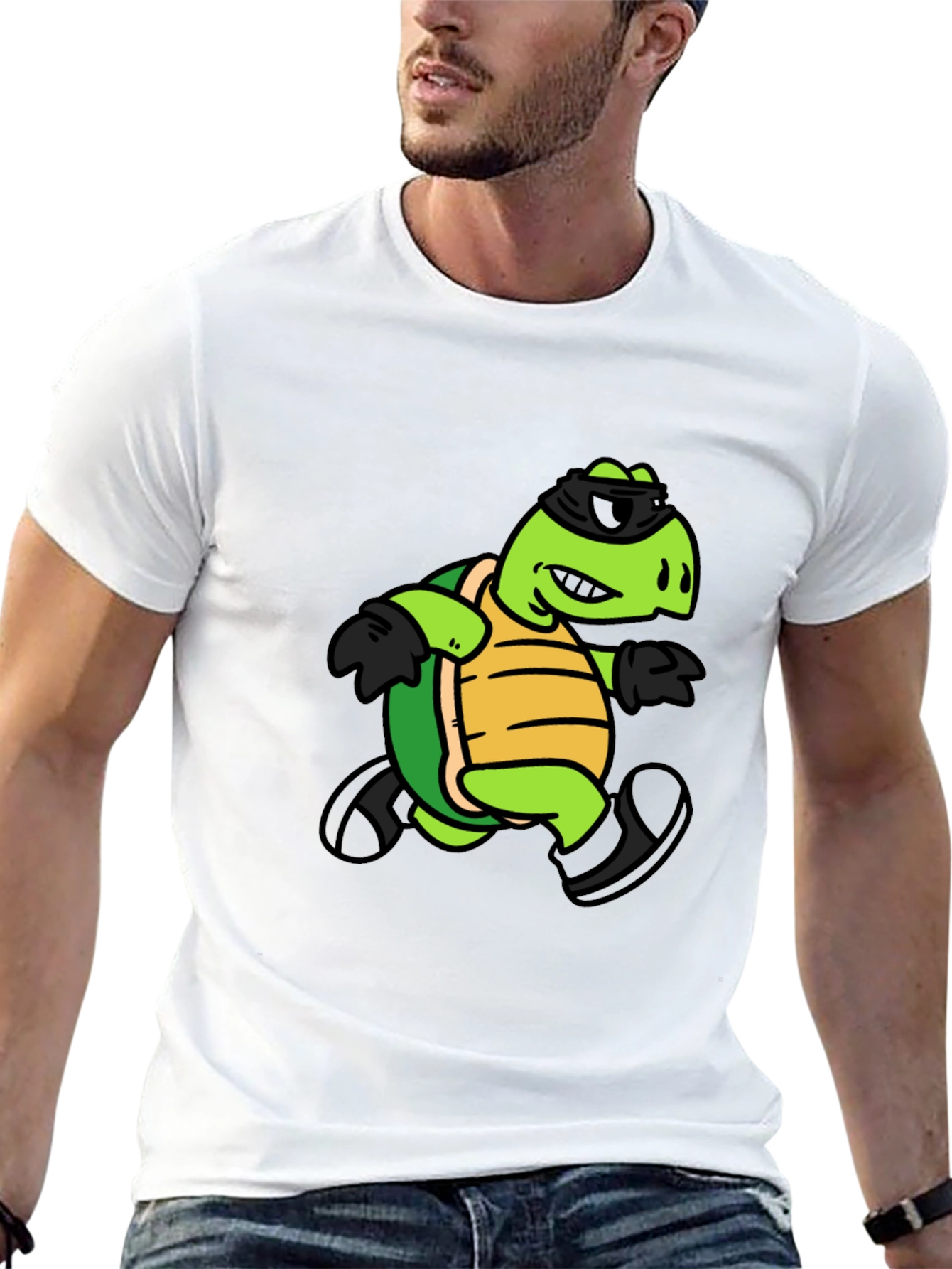 Black Cool Turtle Graphic Tee - Black Cotton T-Shirt view 13