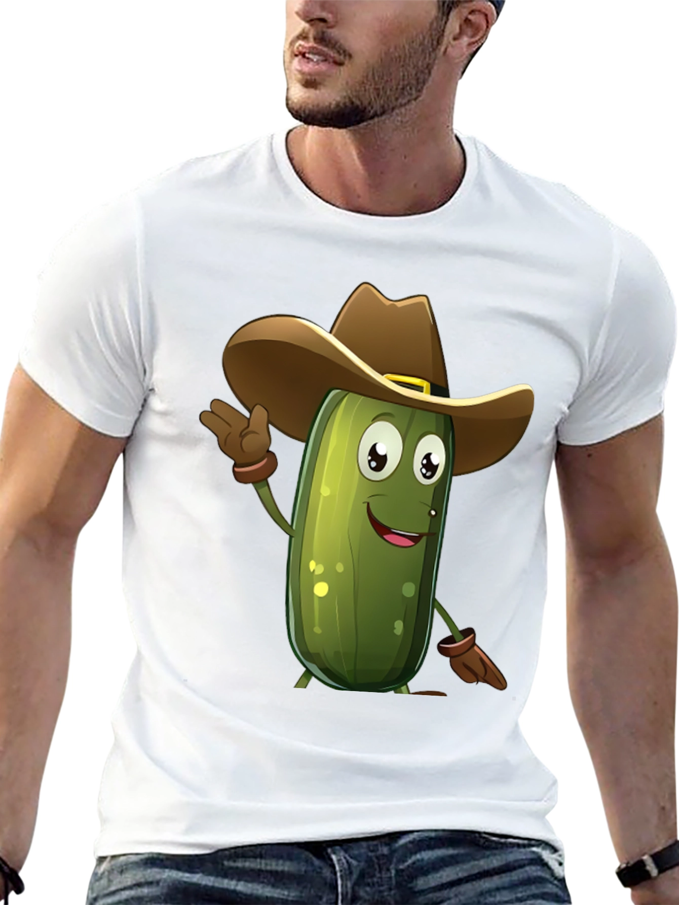 Black Pickle Cowboy T-Shirt - Funny Cartoon Tee view 13