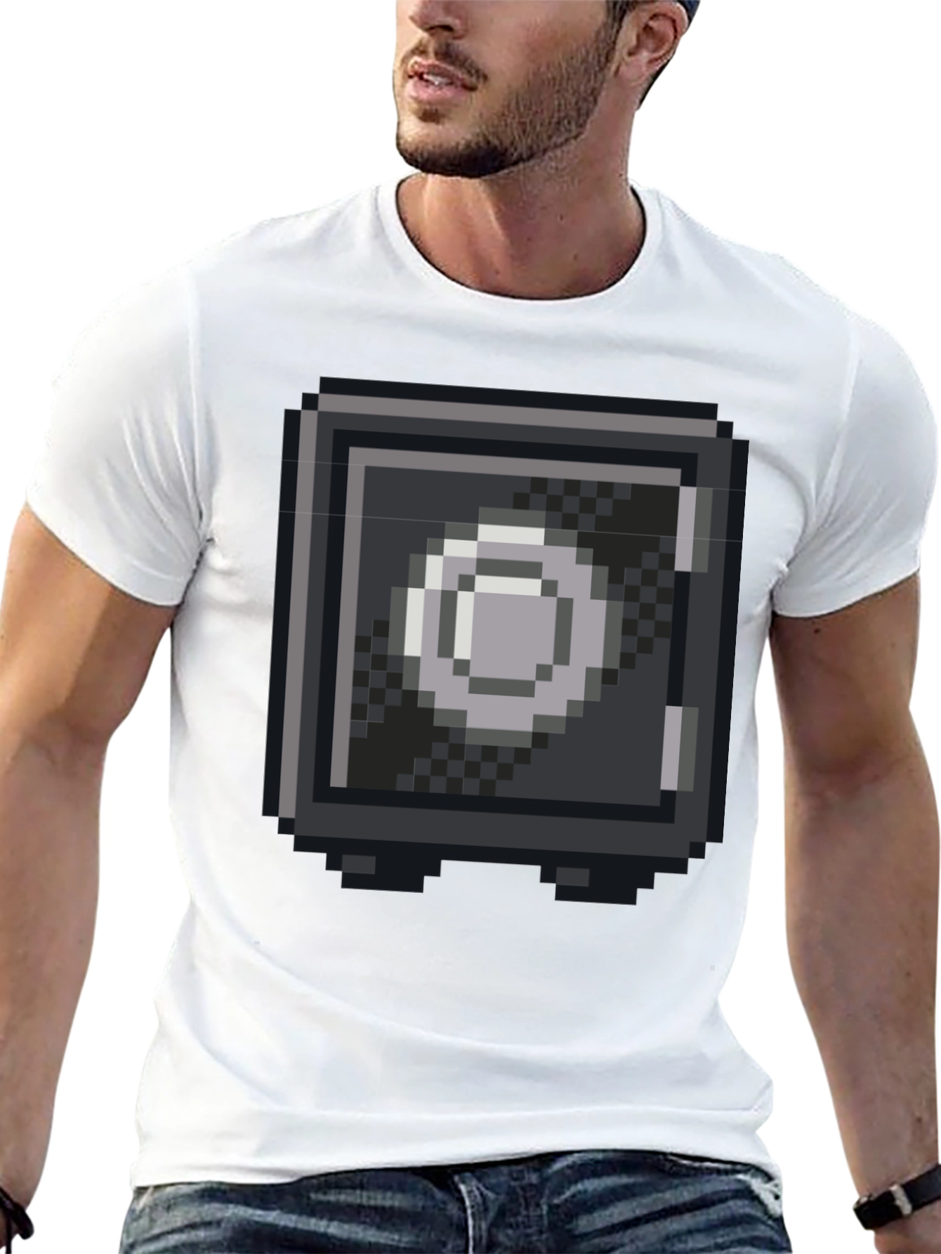 Black Pixelated Safe Graphic Tee - Black Cotton Blend Casual Shirt view 13