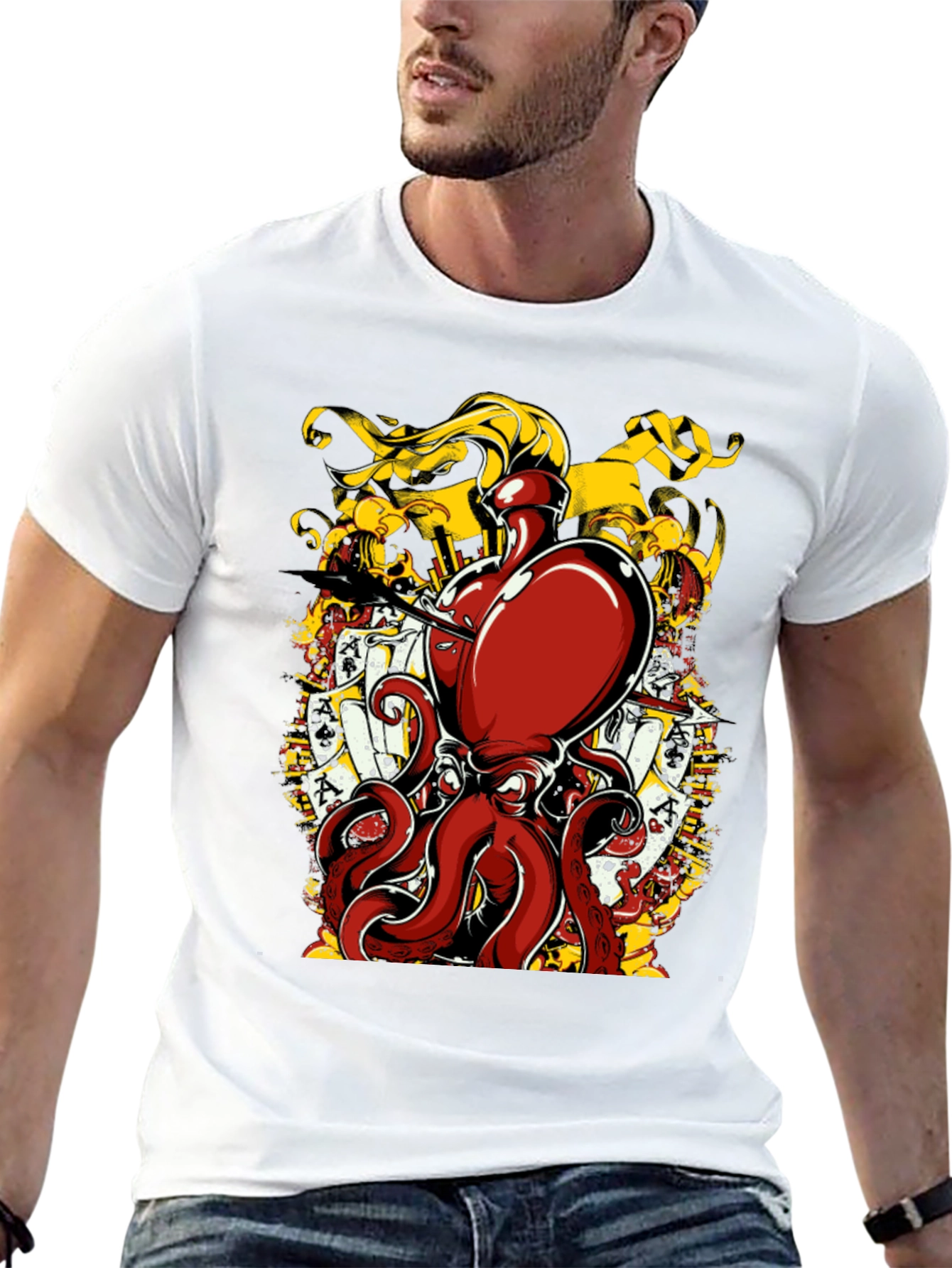 Black Octopus Poker Card Graphic T-Shirt view 13