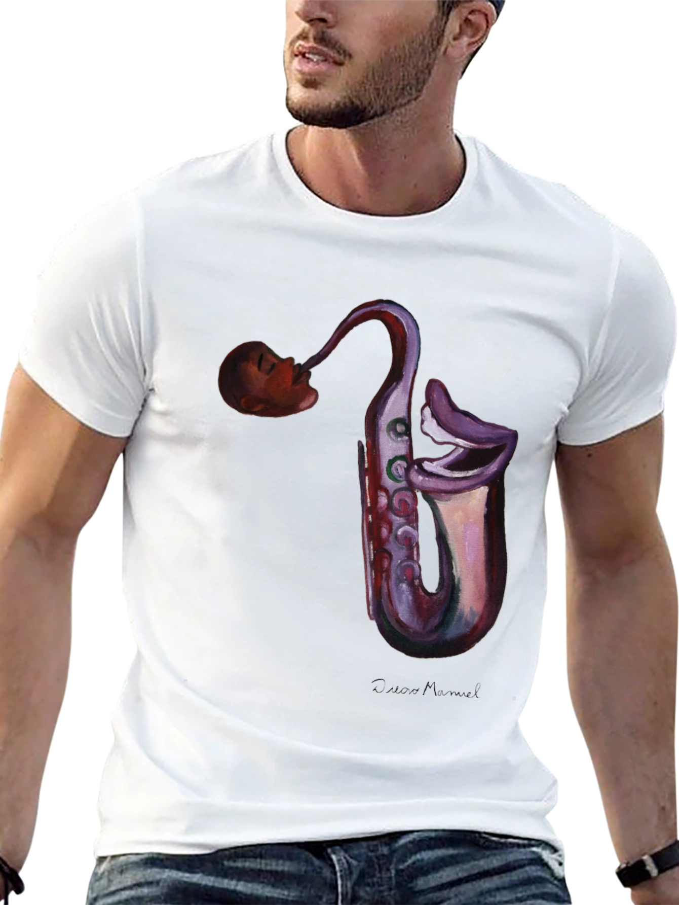 Black Saxophone Head T-Shirt - Unique Music Lover Tee view 13