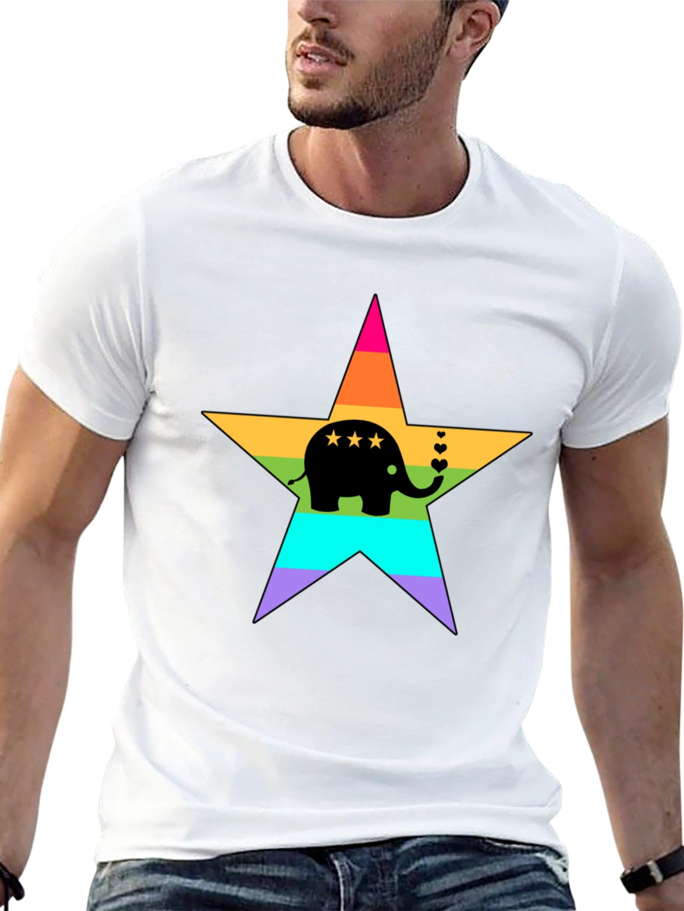 Black Rainbow Elephant Star T-Shirt view 13