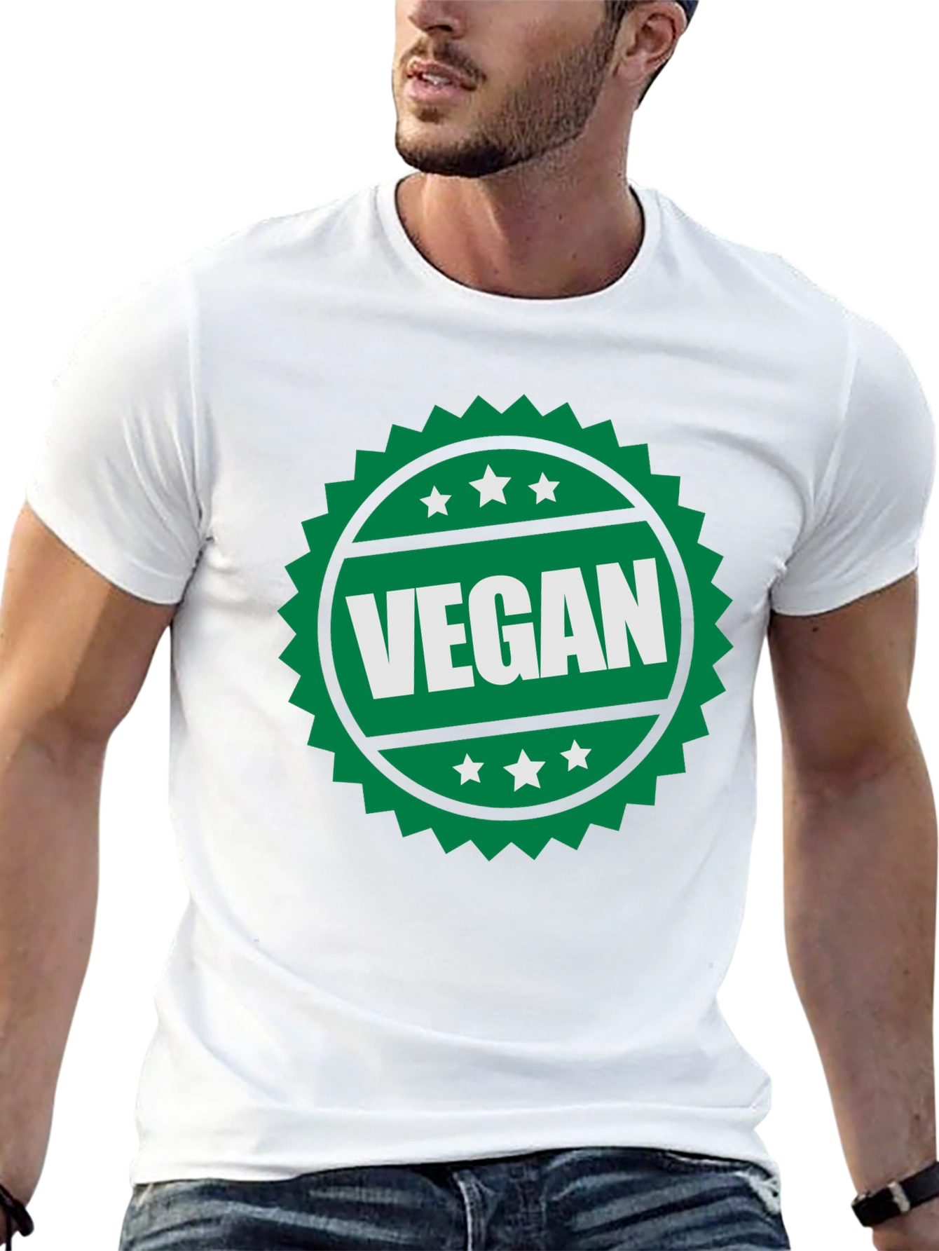 Black Vegan T-Shirt - Green Badge Design view 13