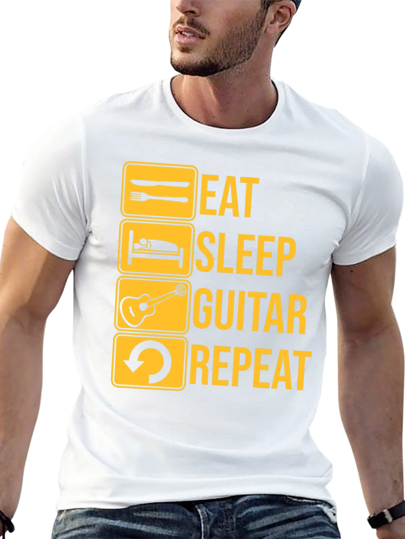 Black Eat Sleep Guitar Repeat Graphic Tee - Musician T-Shirt view 13