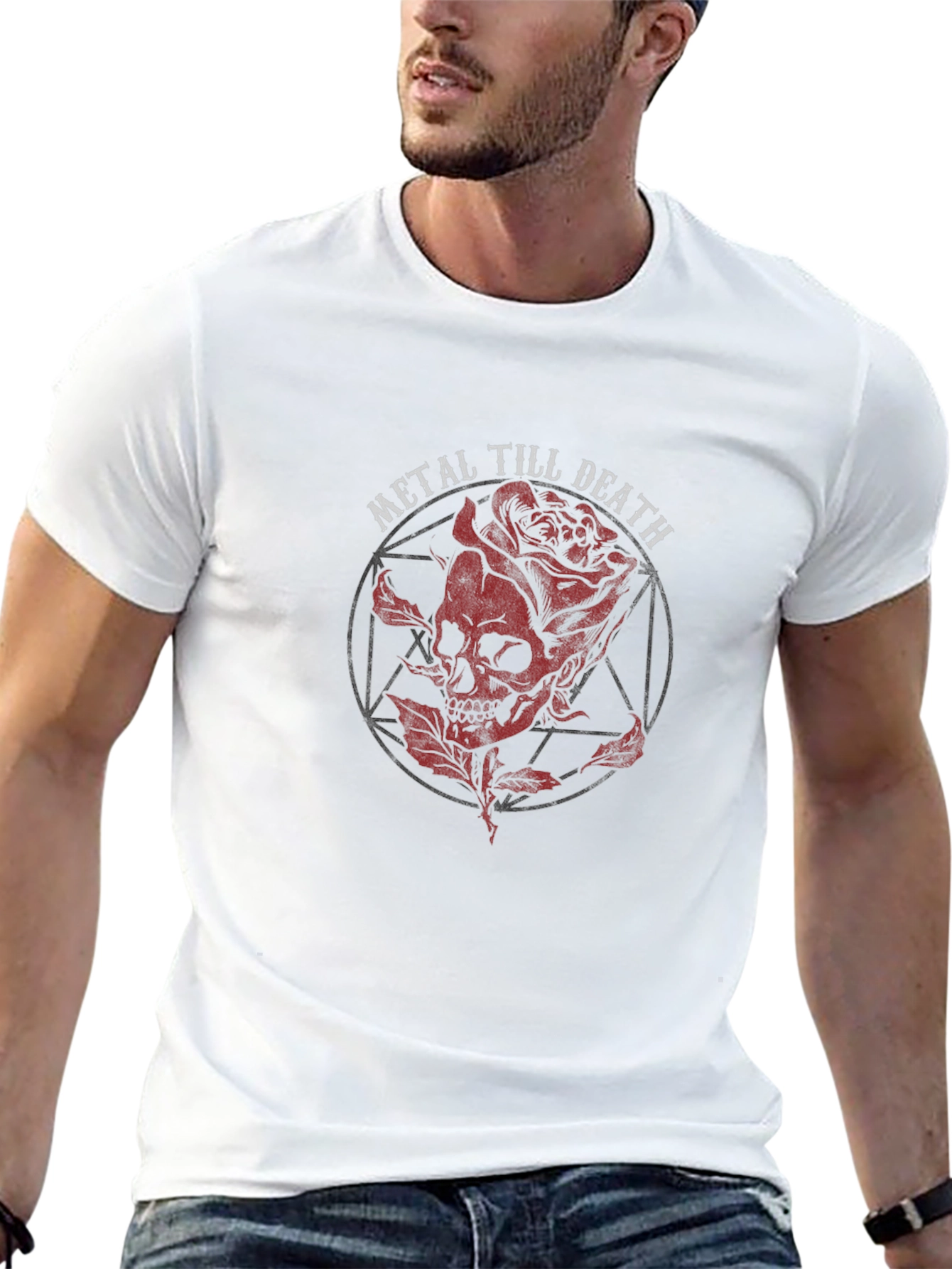 Black Metal Till Death Skull & Rose Graphic T-Shirt view 13