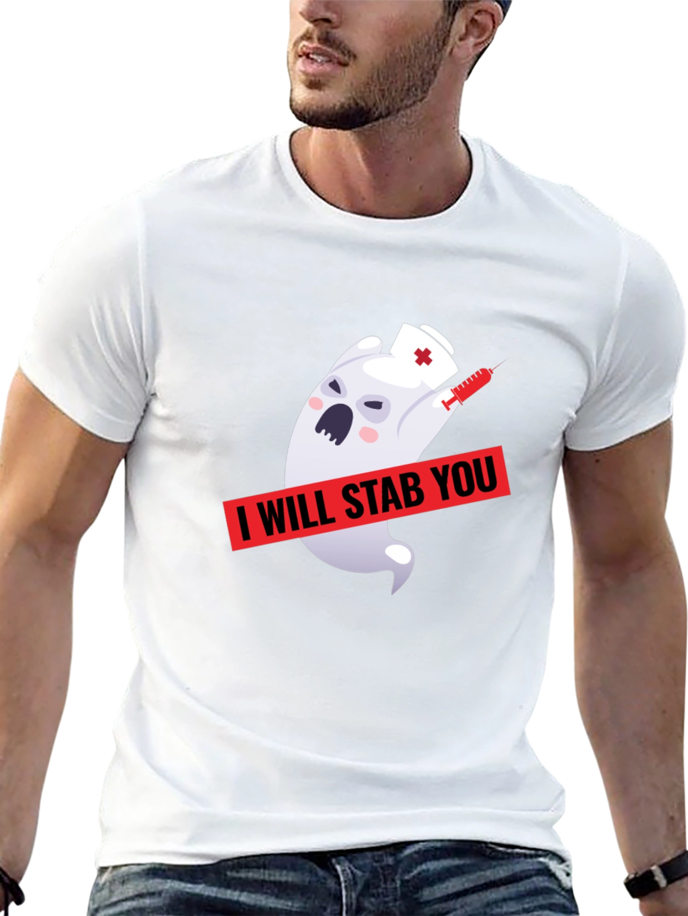 Black Funny Ghost Nurse I Will Stab You Graphic T-Shirt view 13