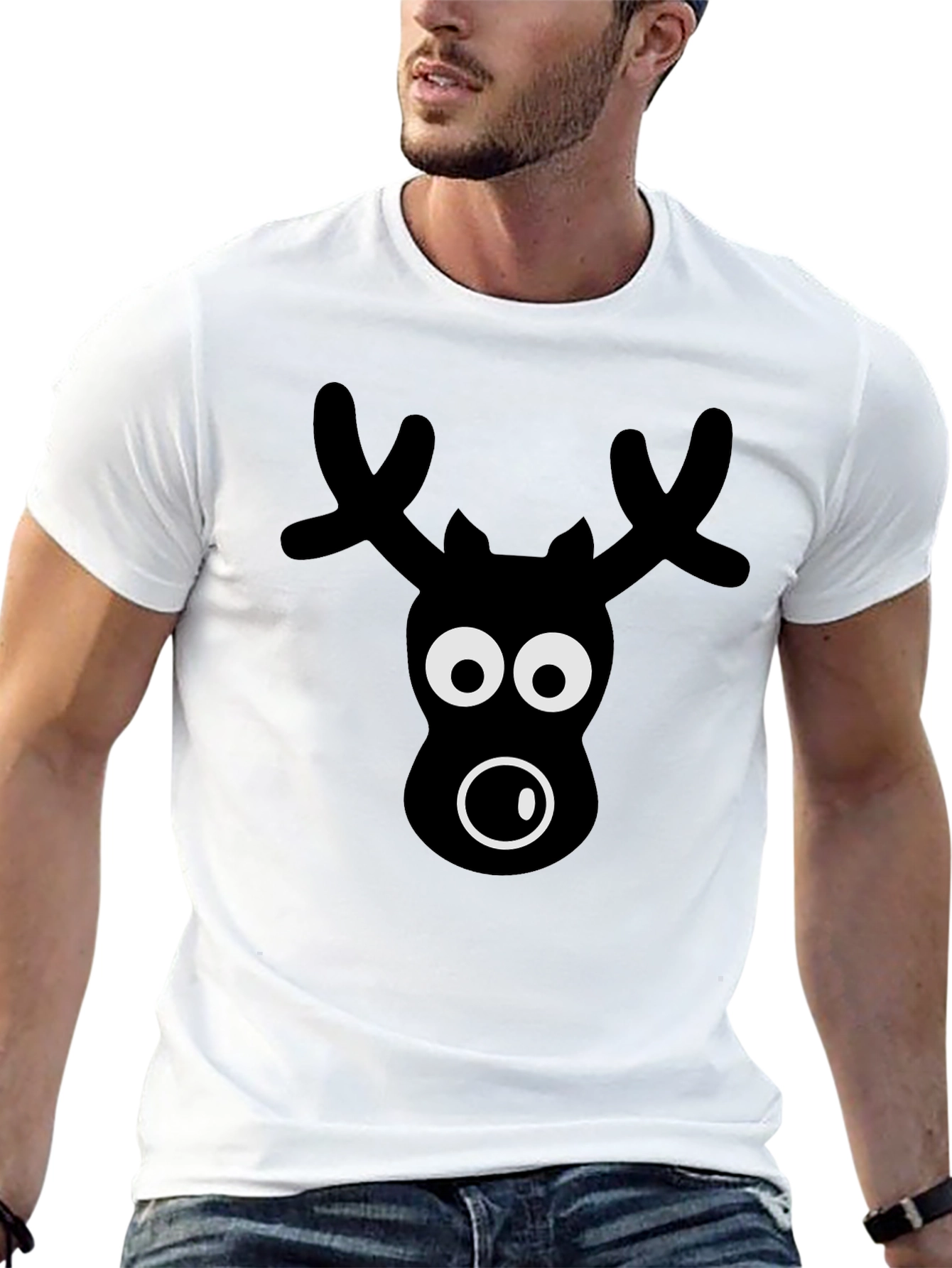 Black Funny Reindeer Graphic Tee - Black Novelty Christmas Shirt view 13