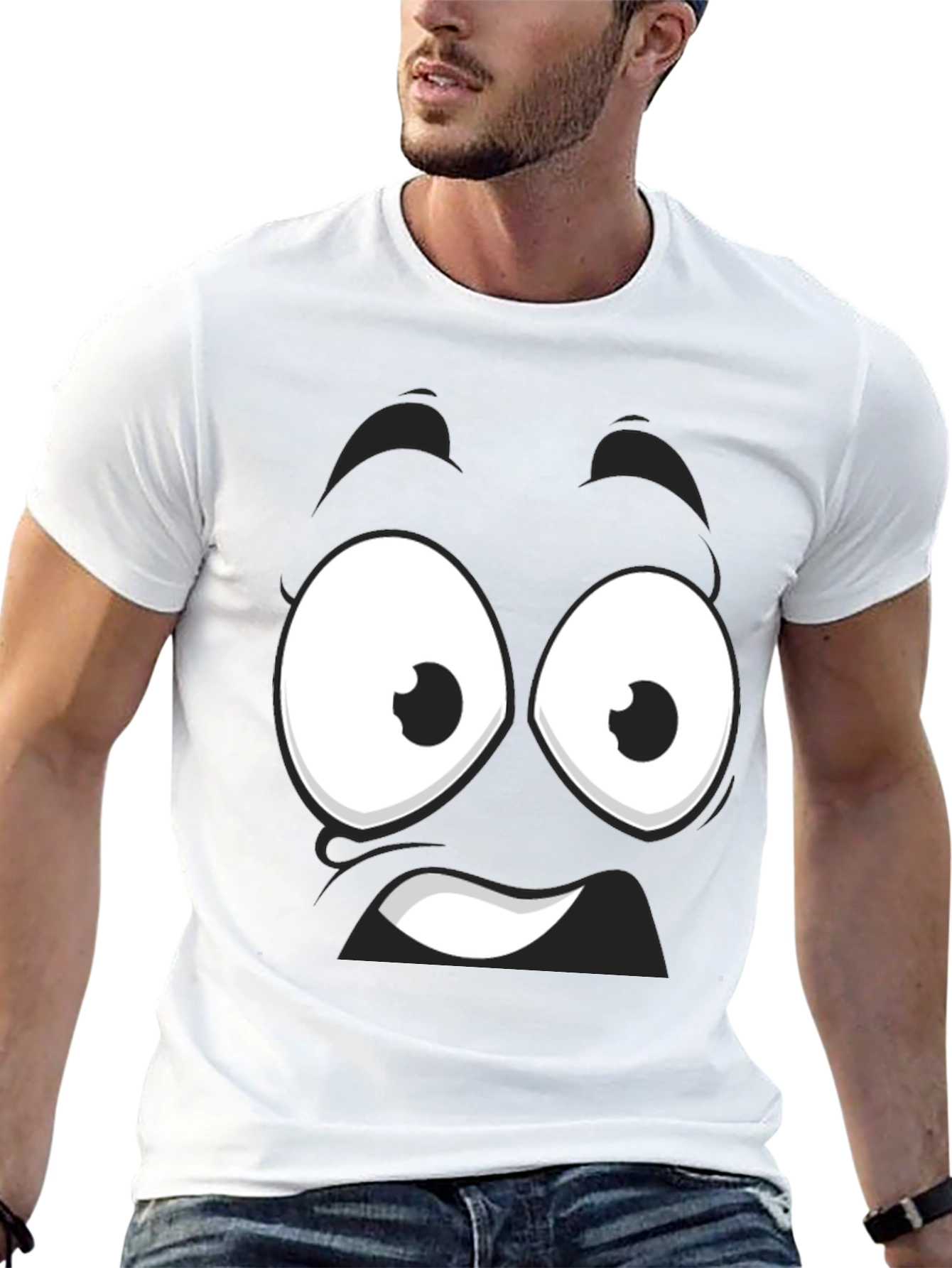 Black Funny Cartoon Face Black T-Shirt view 13
