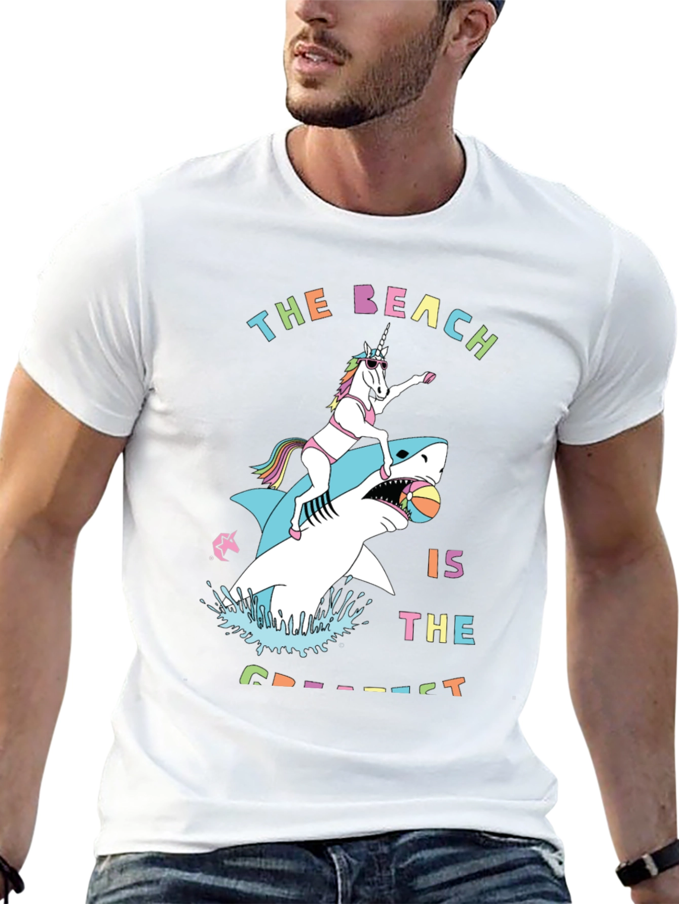 Black Unicorn Shark T-Shirt - The Beach is The Greatest view 13
