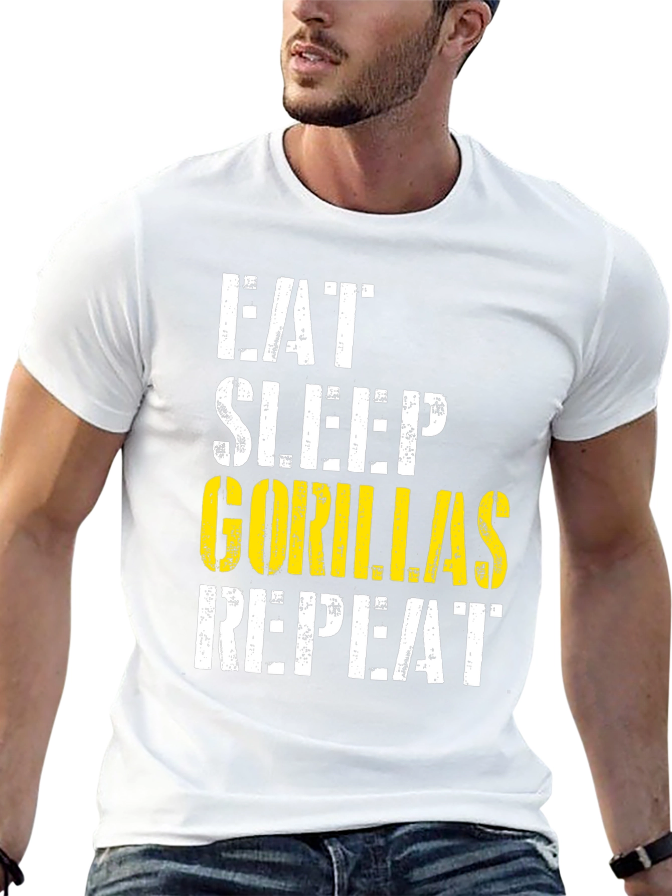 Black Eat Sleep Gorillas Repeat Black Graphic Tee view 13