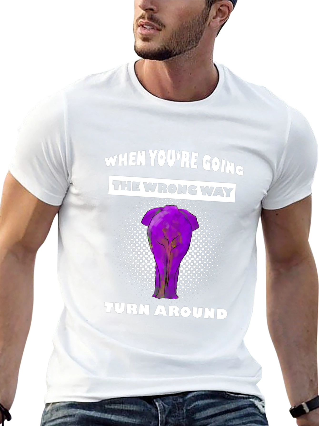 Black Funny Elephant Backside T-Shirt - Turn Around view 13