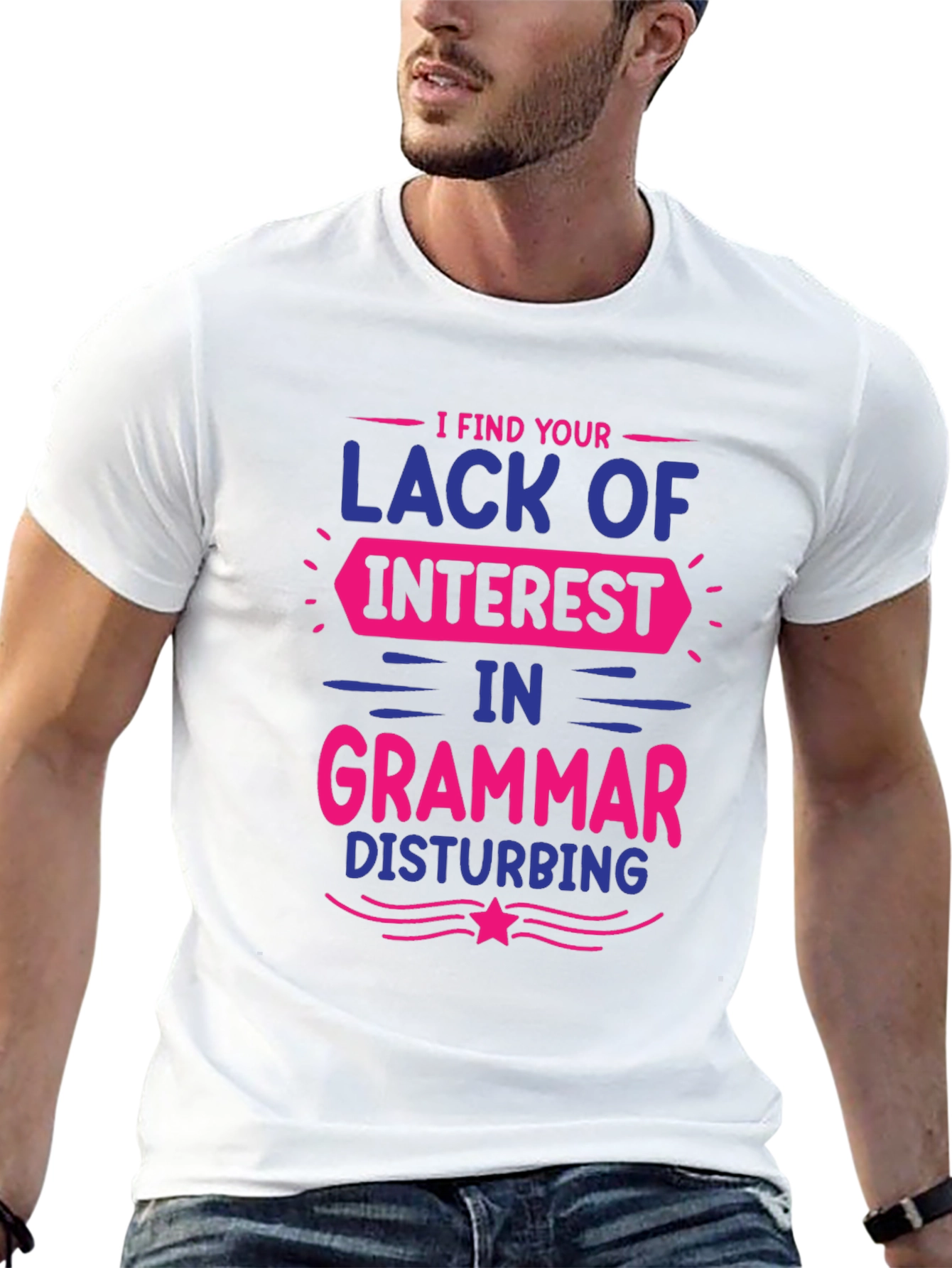 Black Funny Grammar Graphic T-Shirt - Lack of Interest Disturbing Tee view 13