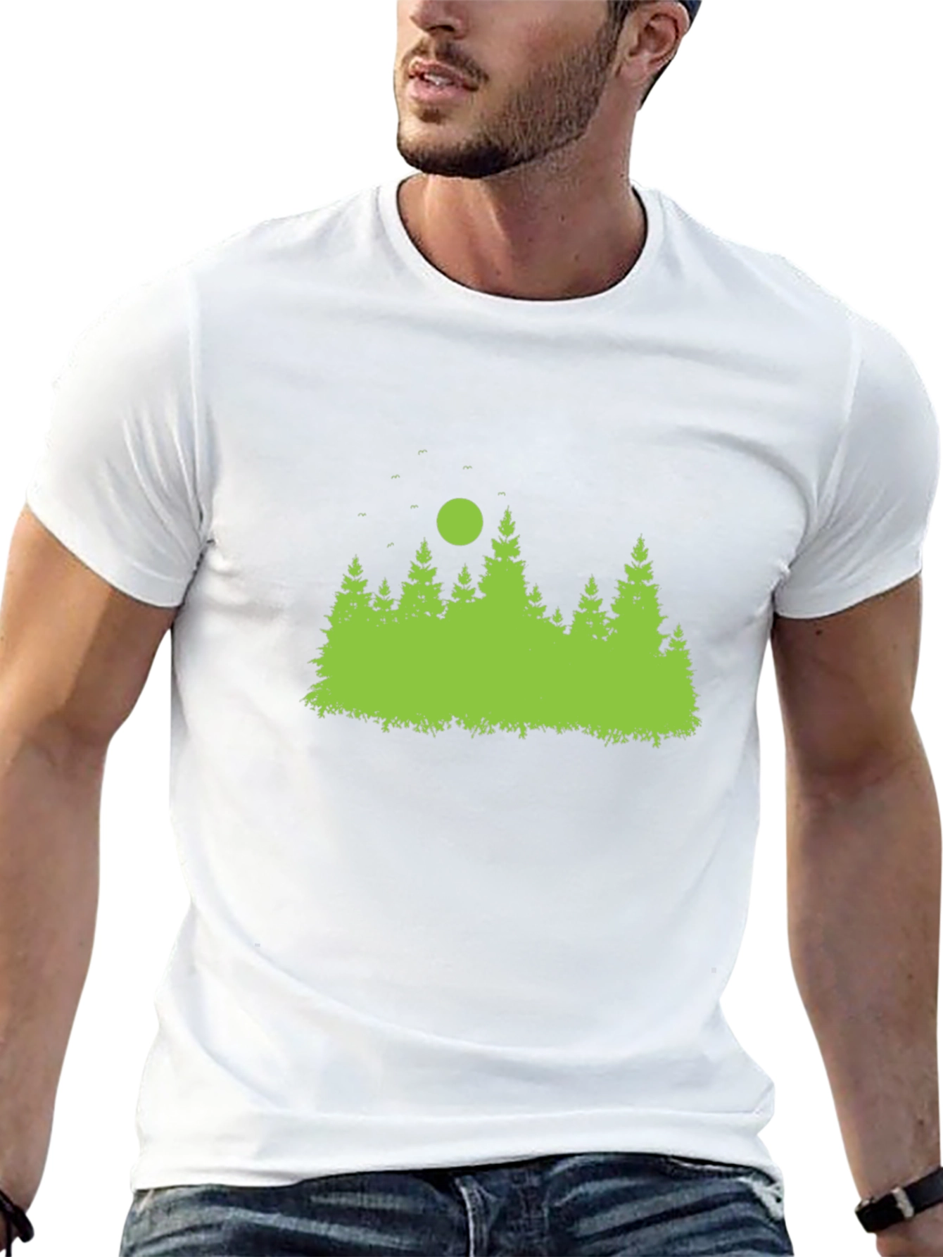 Black Green Forest Print Black T-Shirt view 13