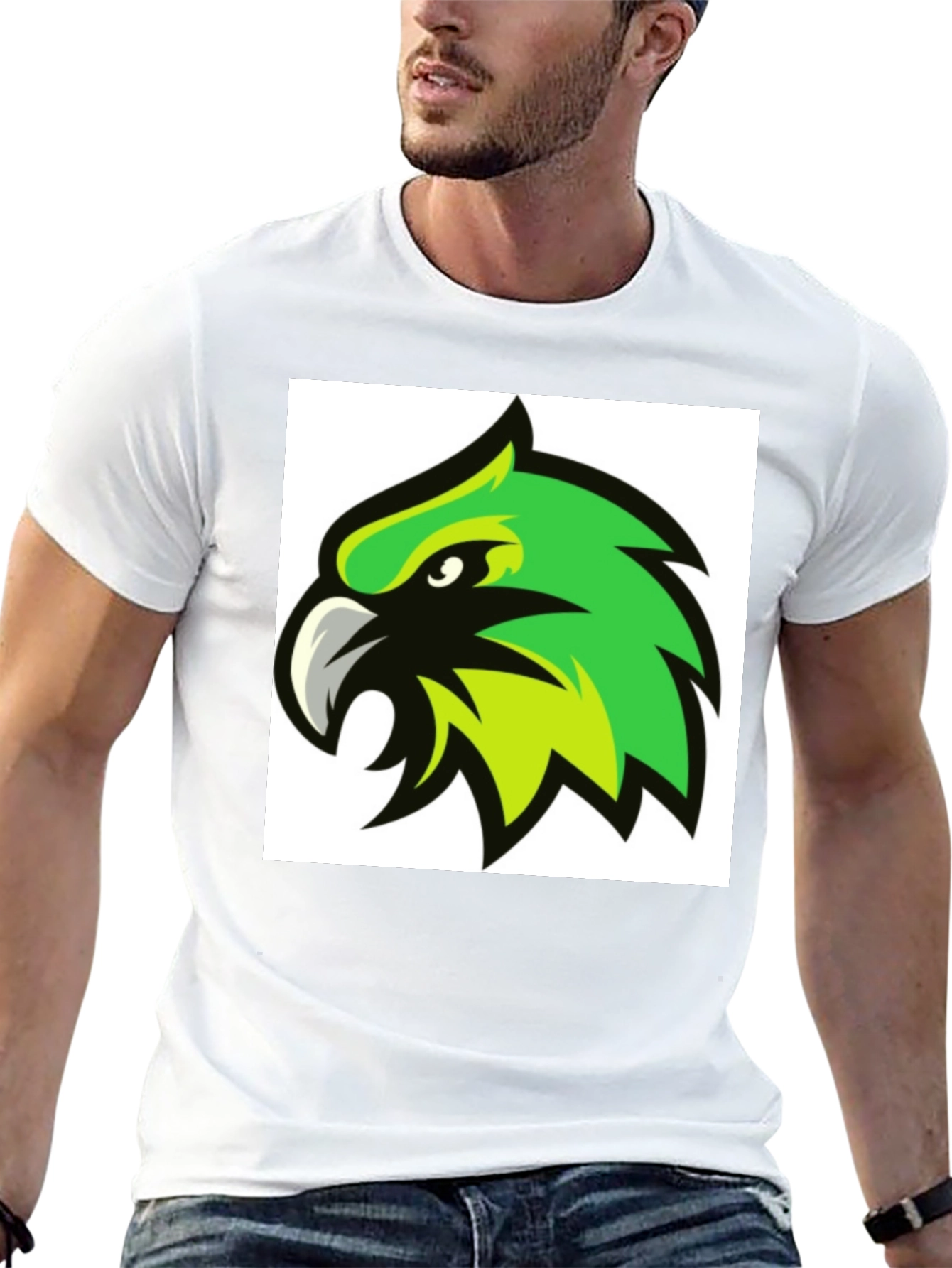 Black Bold Black T-Shirt with Green Hawk Graphic view 13