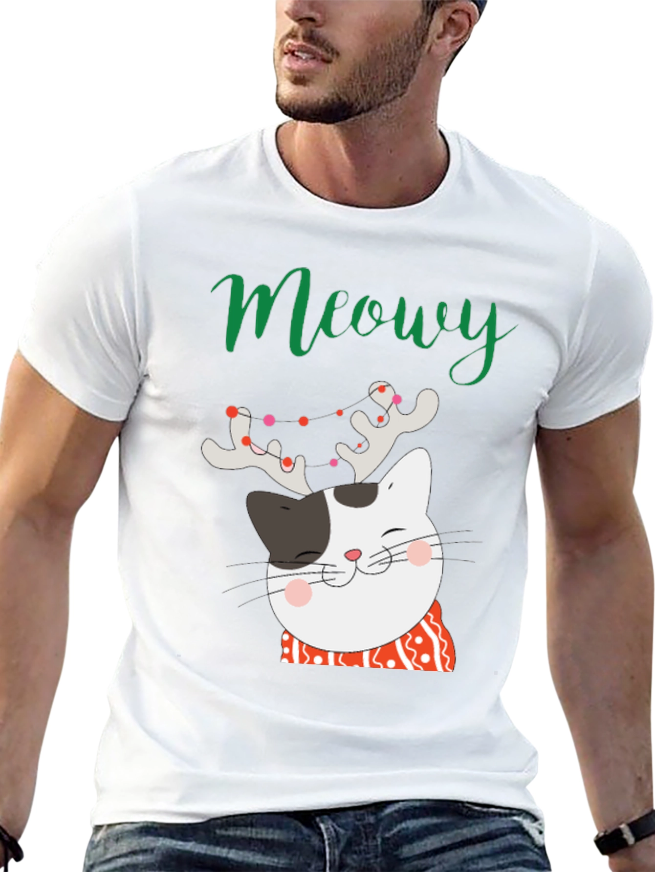 Black Meowy Christmas Cat T-Shirt view 13