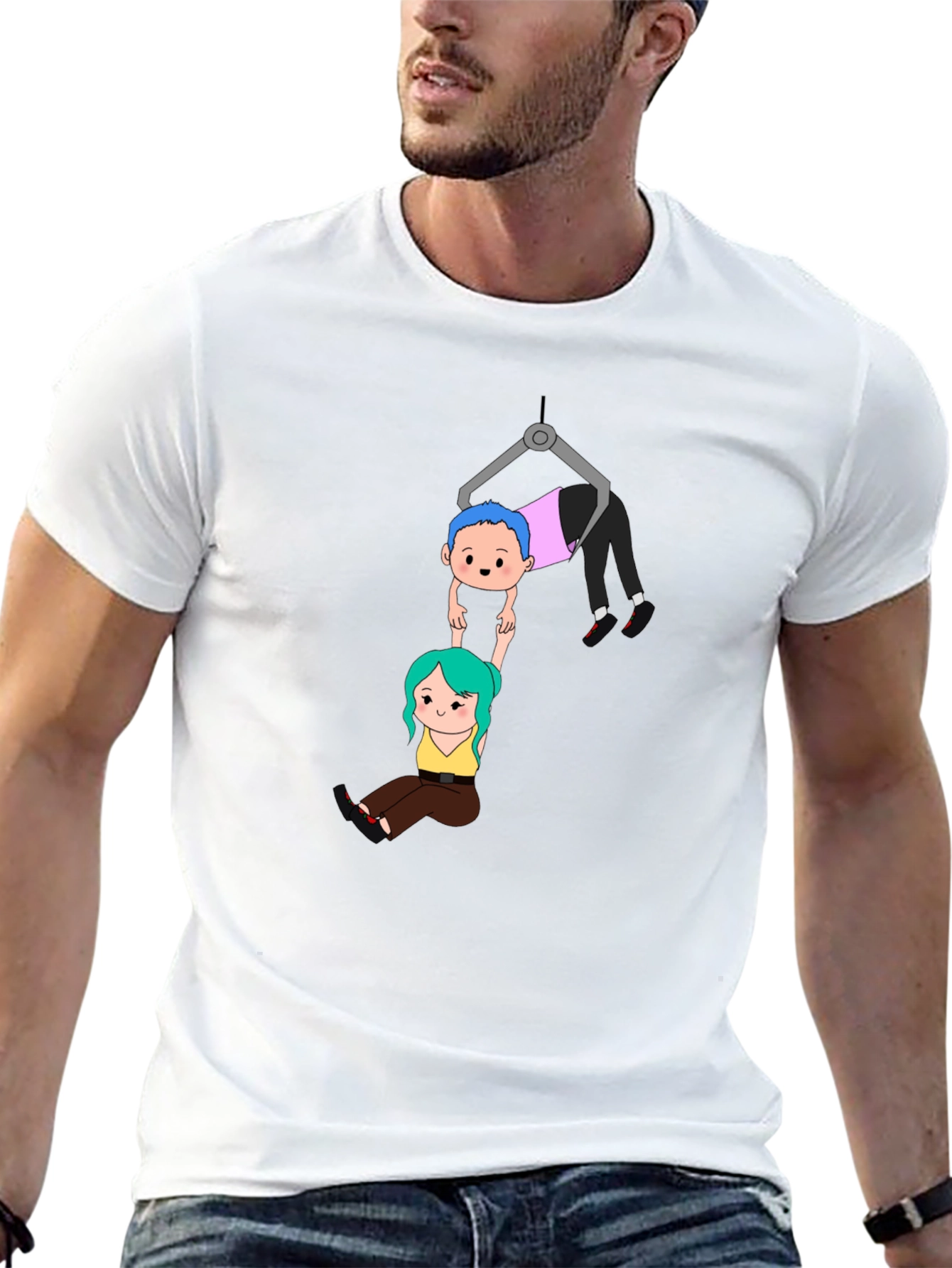 Black Cartoon Couple Crane T-Shirt view 13