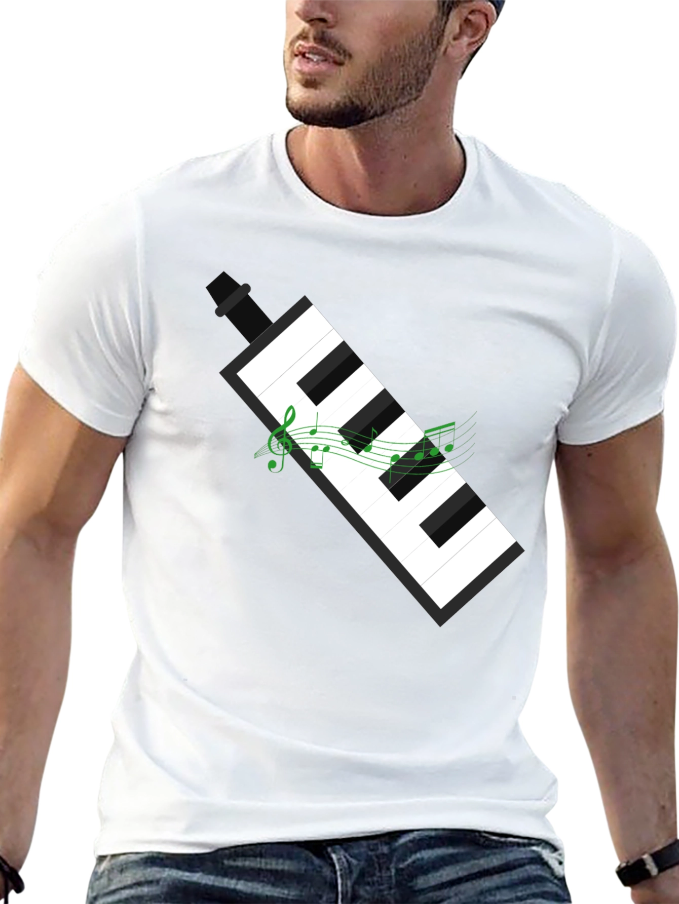 Black Musical Keyboard Graphic Tee - Black Cotton T-Shirt view 13