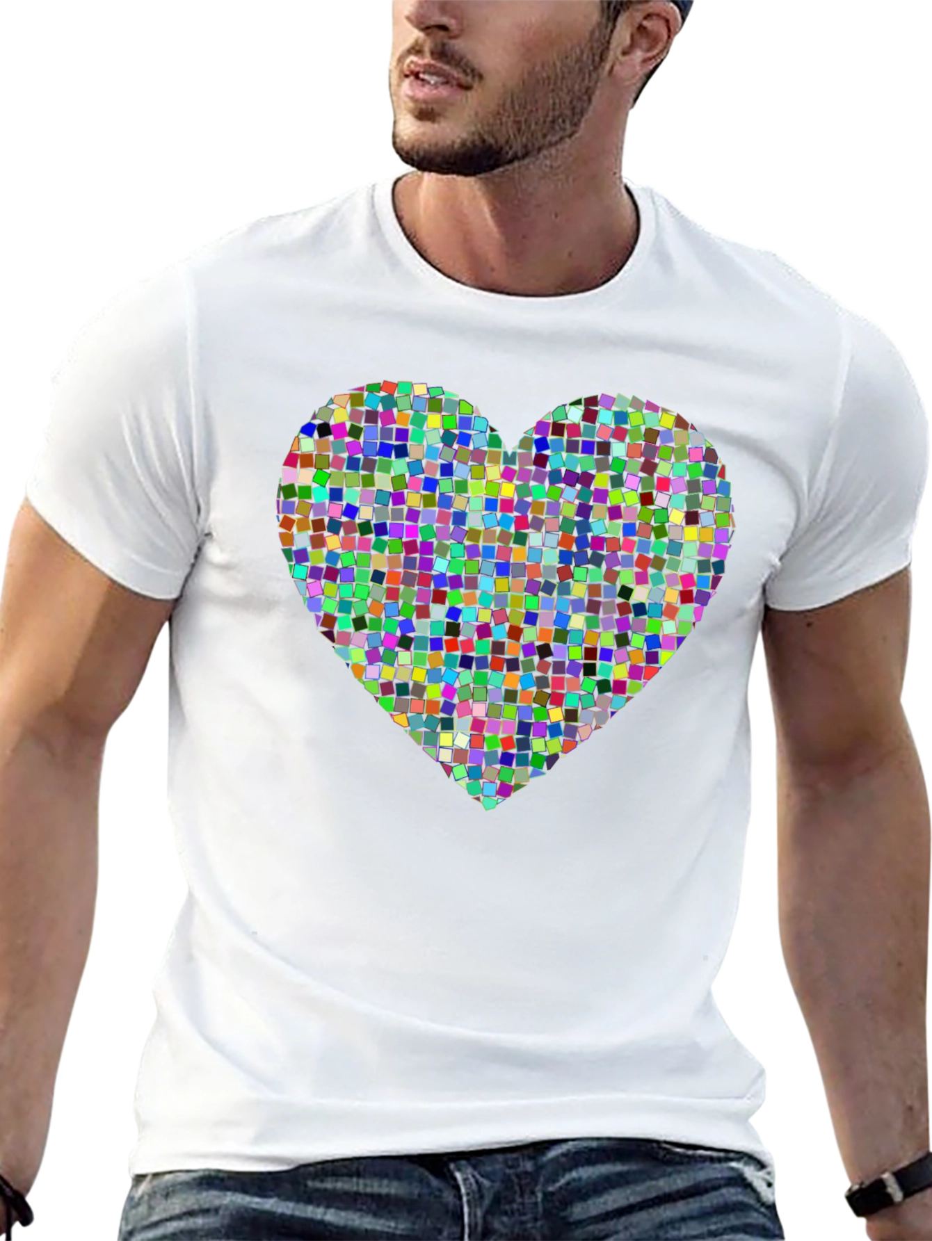 Black Colorful Heart Pixelated T-Shirt view 13