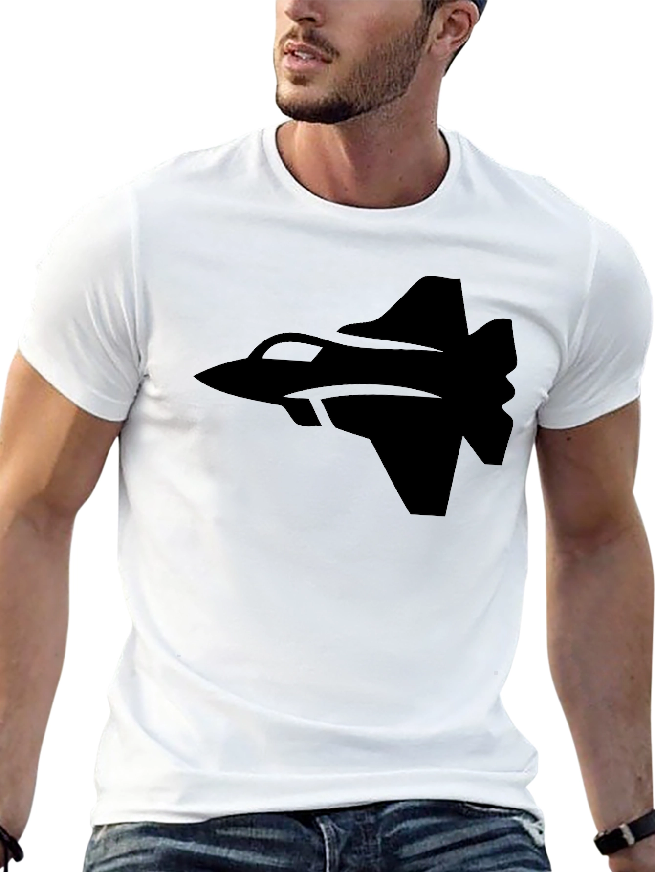 Black Fighter Jet Graphic Tee - Black Cotton T-Shirt view 13