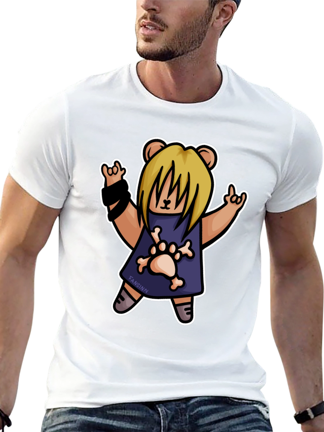 Black Rock Bear T-Shirt - Black Cotton Tee with Cartoon Graphic view 13