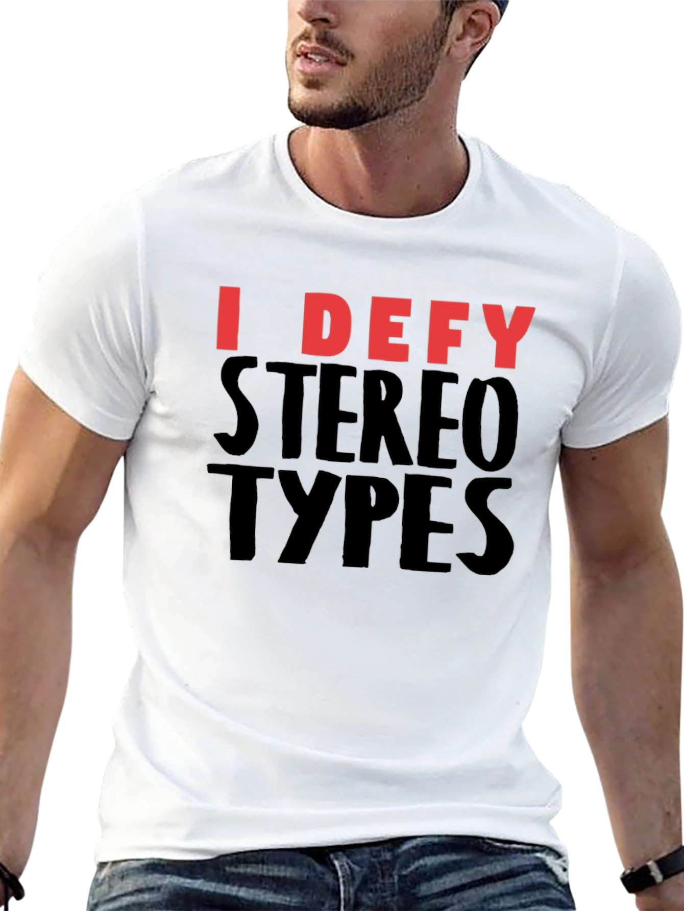 Black I Defy Stereotypes Graphic Tee - Black Cotton T-Shirt view 13