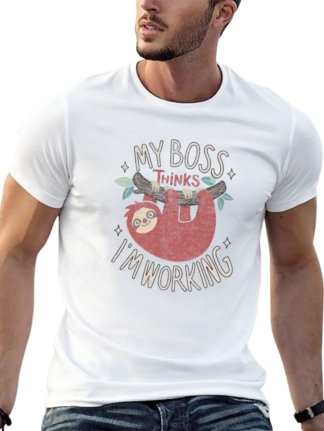 Funny Sloth My Boss Thinks I'm Working T-Shirt - 13