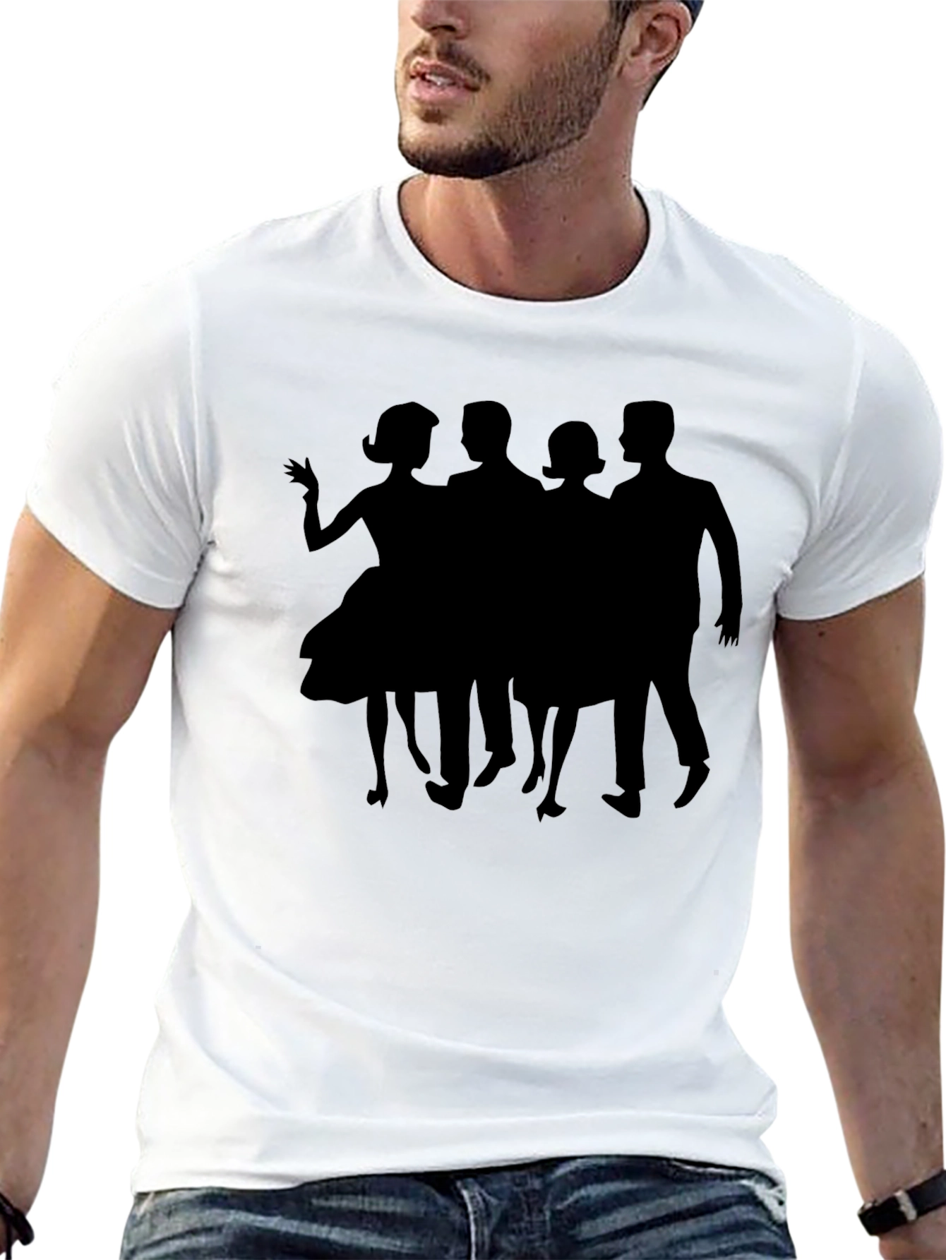 Black Retro Silhouette Crew Neck T-Shirt view 13