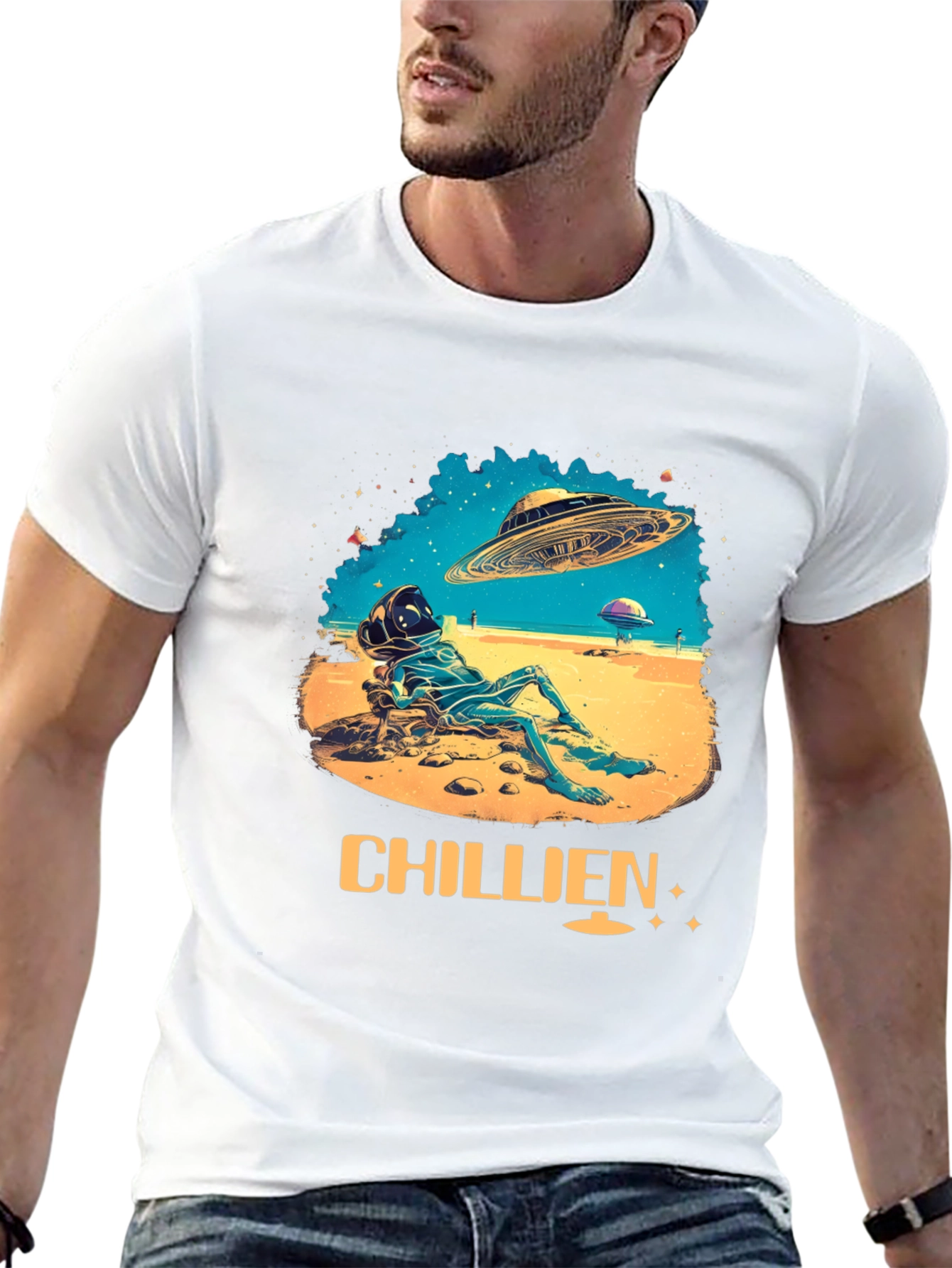 Black Chillien Alien T-Shirt - Relaxed UFO Design view 13