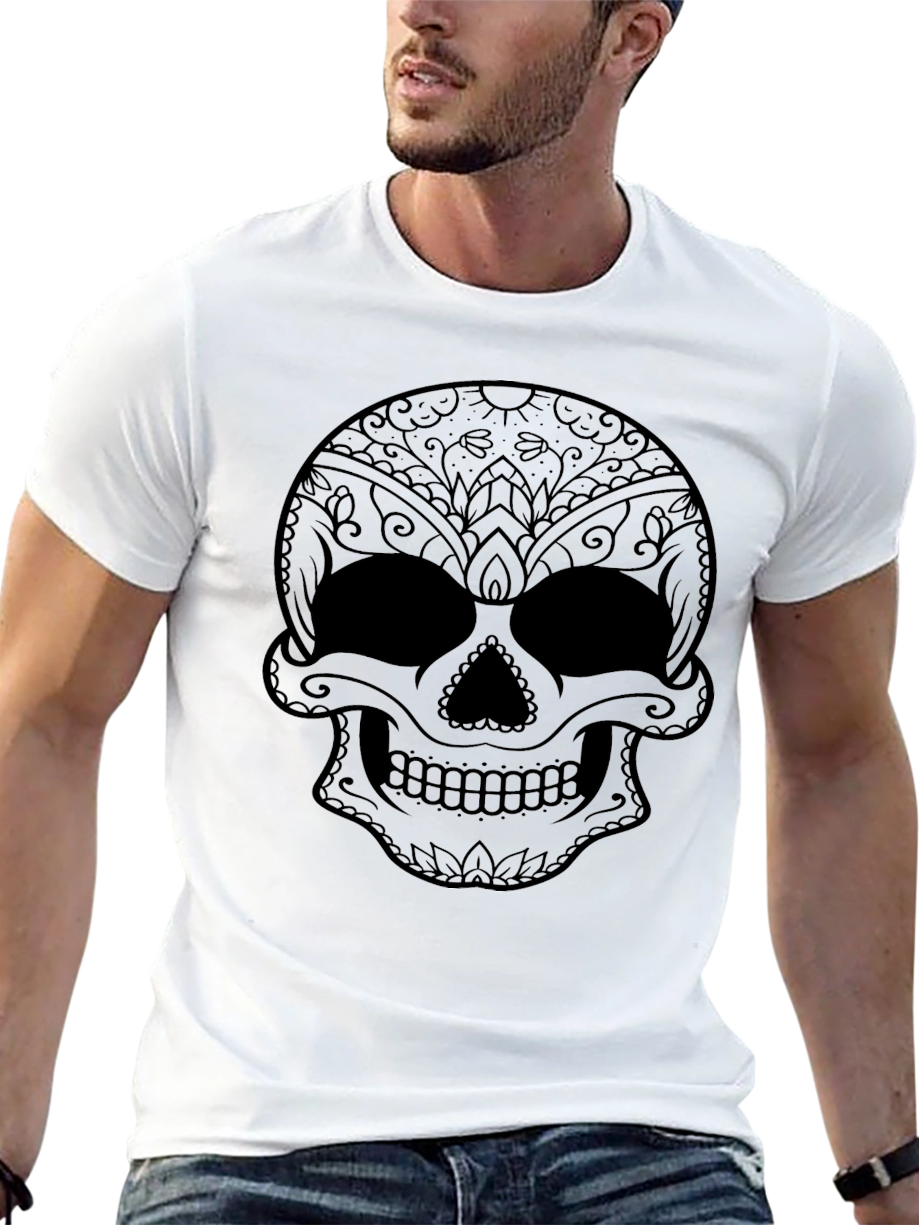 Black Sugar Skull Graphic Black T-Shirt view 13