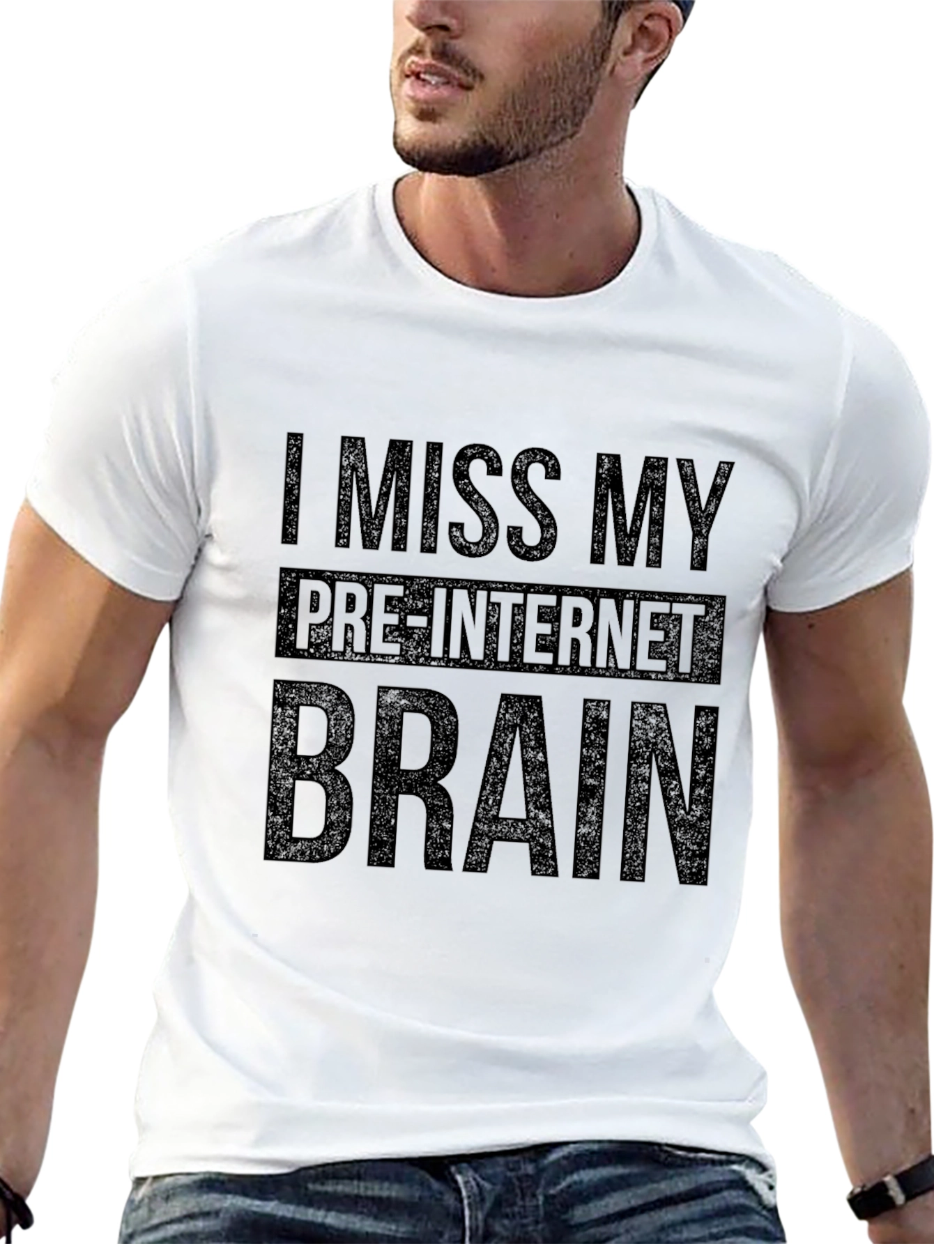 Black I Miss My Pre-Internet Brain Novelty Graphic T-Shirt view 13