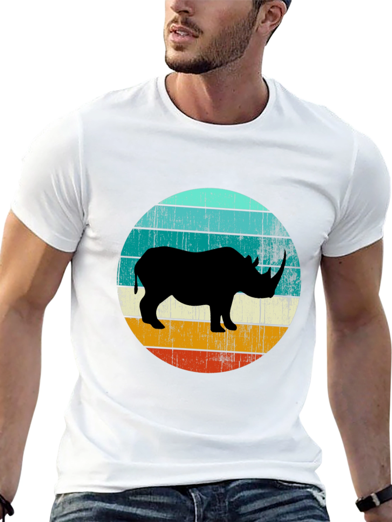 Black Retro Rhino Graphic Tee - Black Cotton T-Shirt view 13
