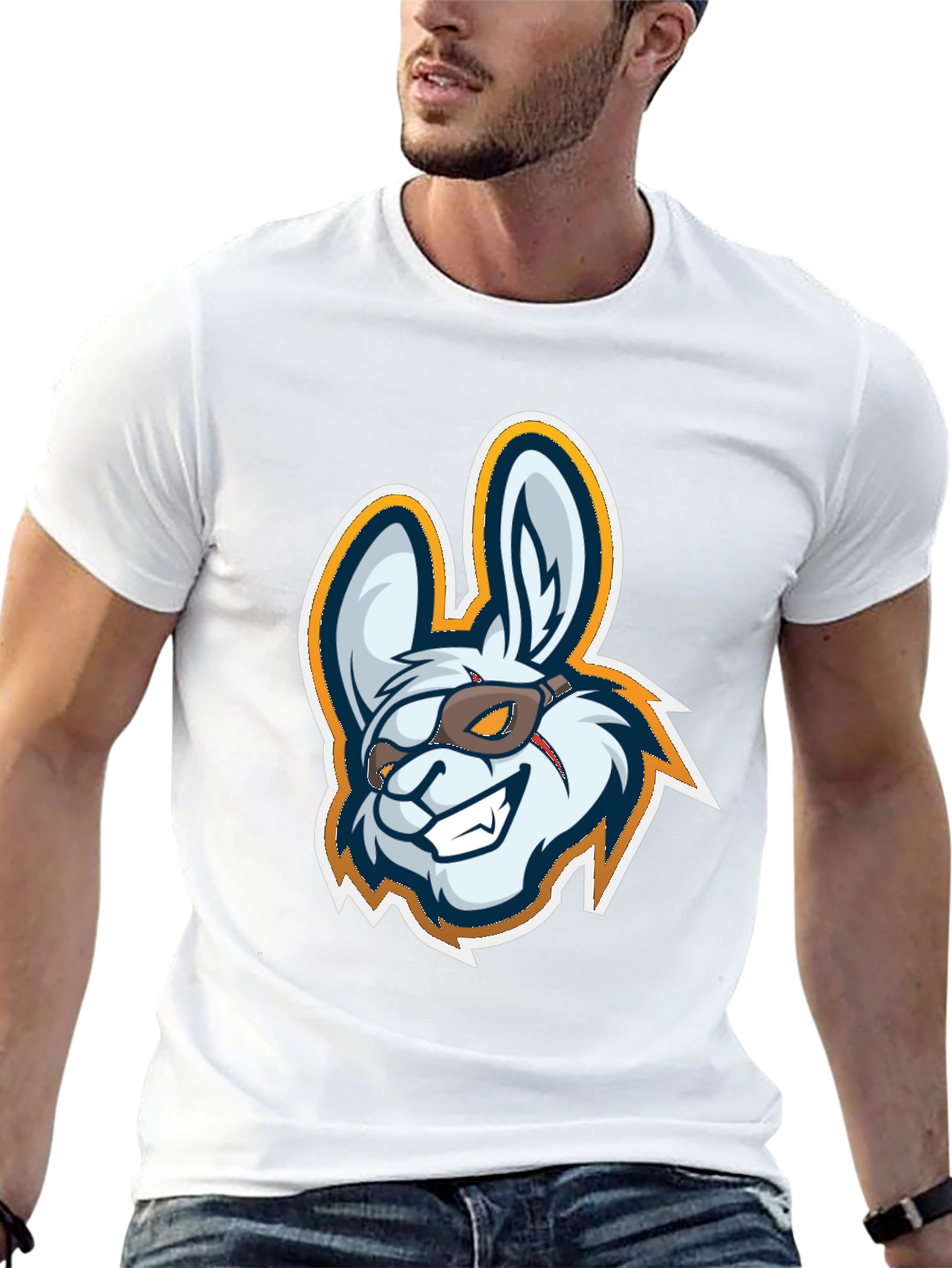 Black Cool Rabbit Mascot Graphic T-Shirt view 13