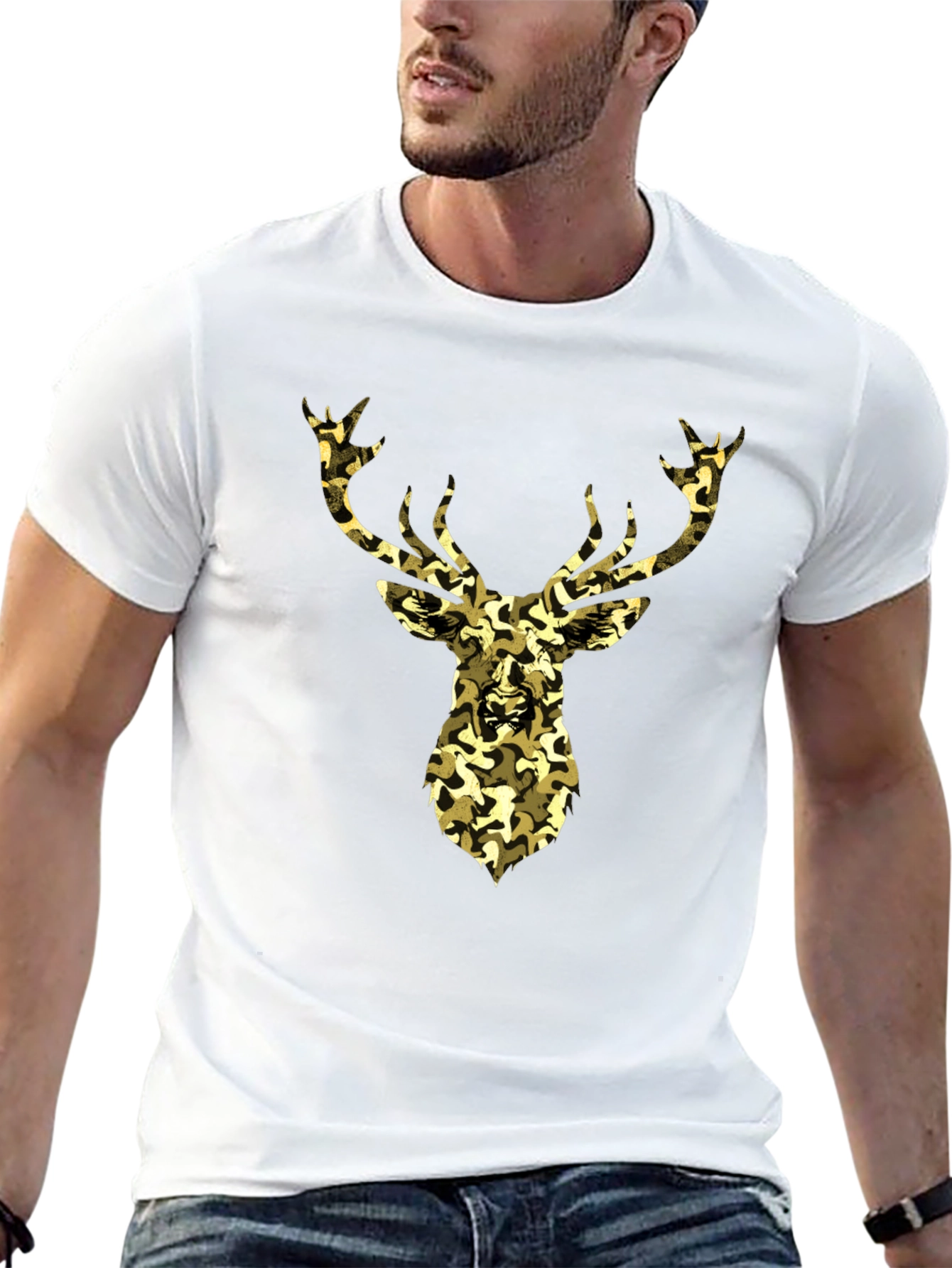 Black Camo Deer Graphic Tee - Black Cotton Casual Shirt view 13