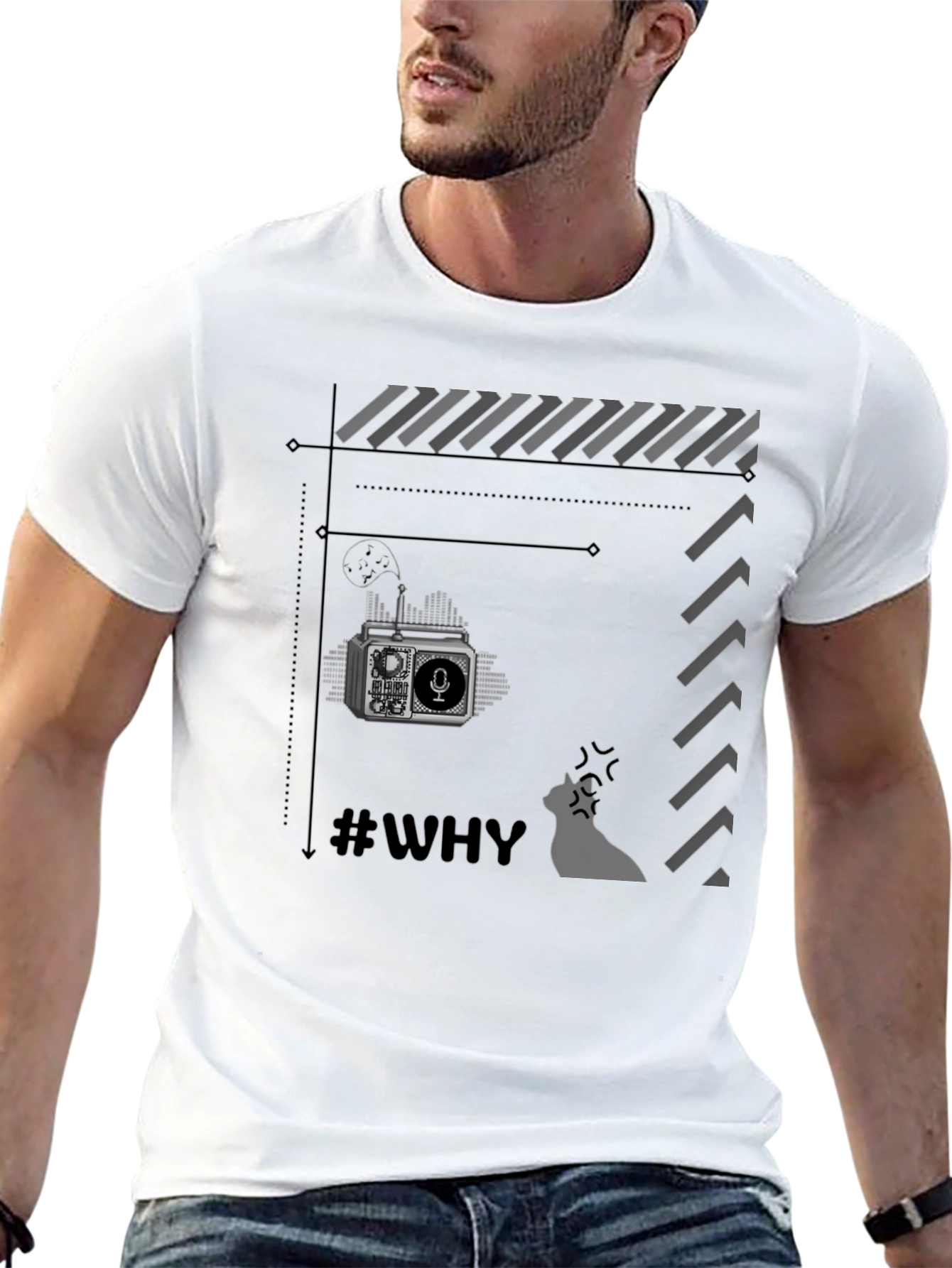 Black Retro Radio Black T-Shirt - Why? view 13