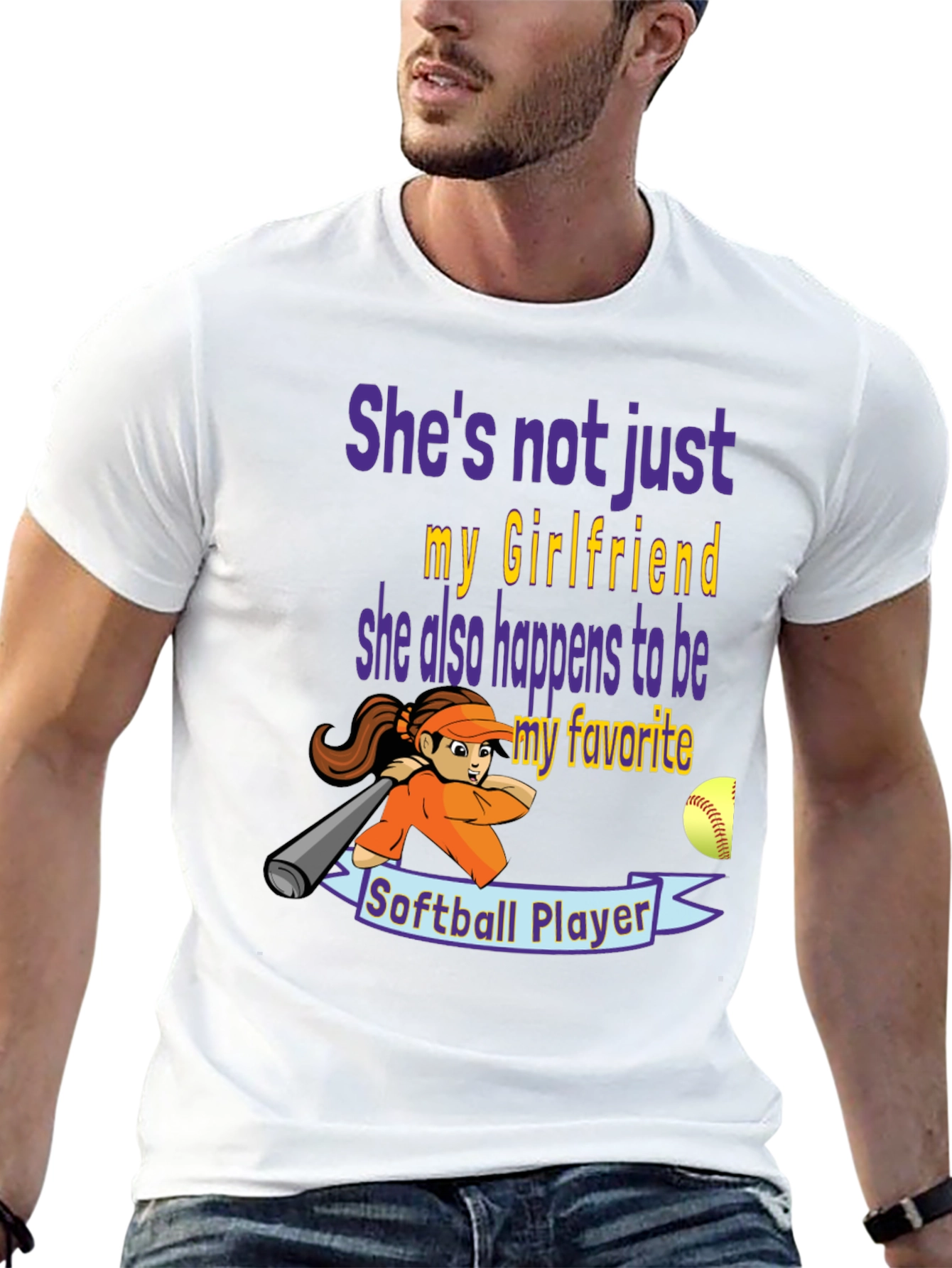 Black Softball Girlfriend Graphic T-Shirt view 13