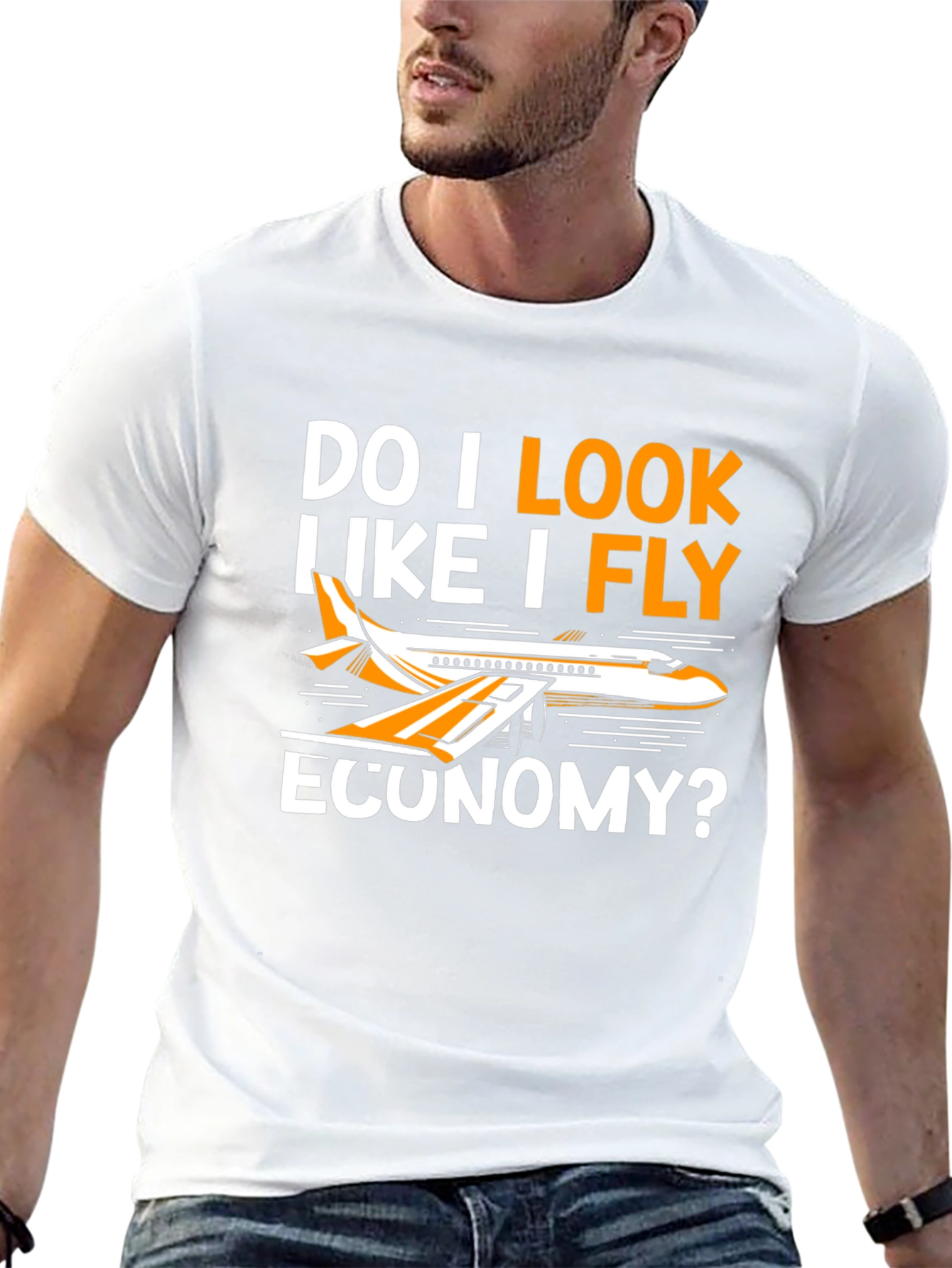 Black Funny "Do I Look Like I Fly Economy?" T-Shirt view 13
