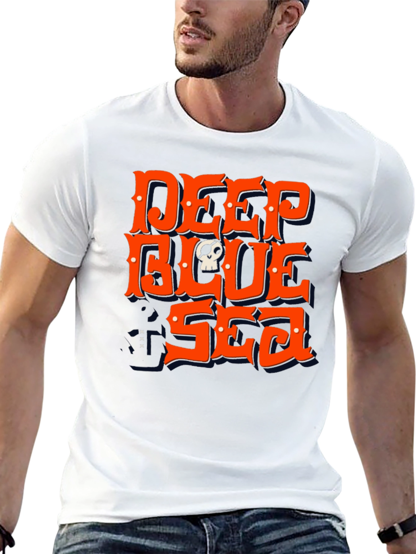 Black Deep Blue Sea Skull Graphic Tee - Men's Black T-Shirt view 13