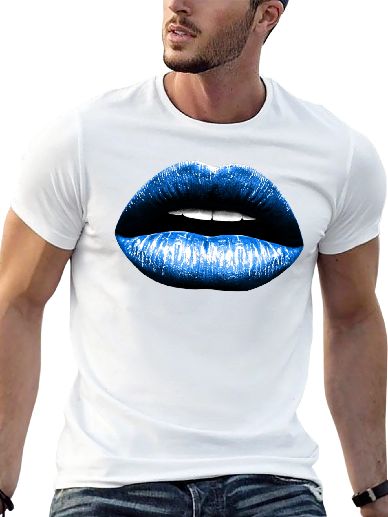 Black Blue Lips Graphic Black T-Shirt view 13