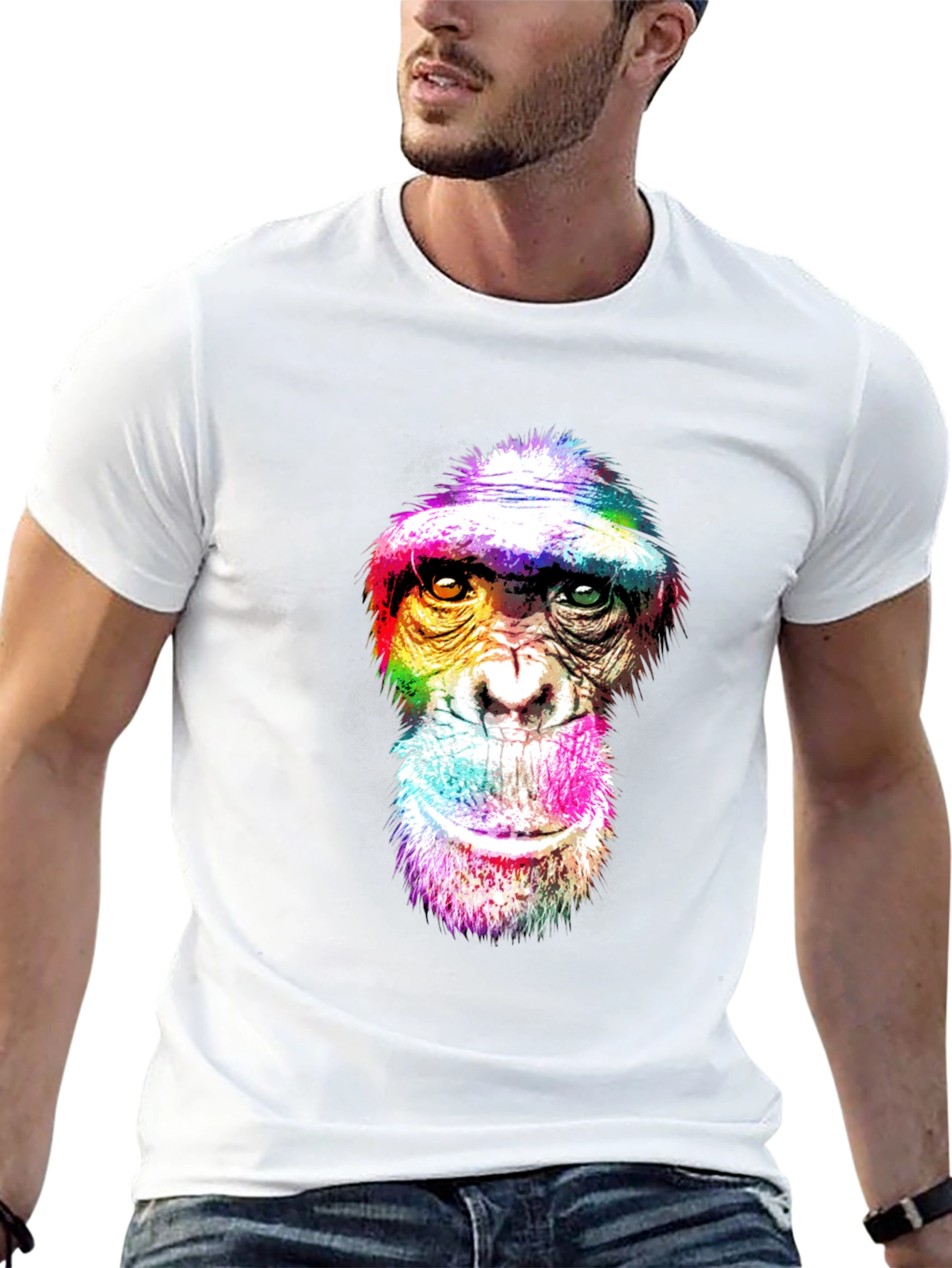 Black Rainbow Monkey Graphic Tee - Unique Animal Print Shirt view 13