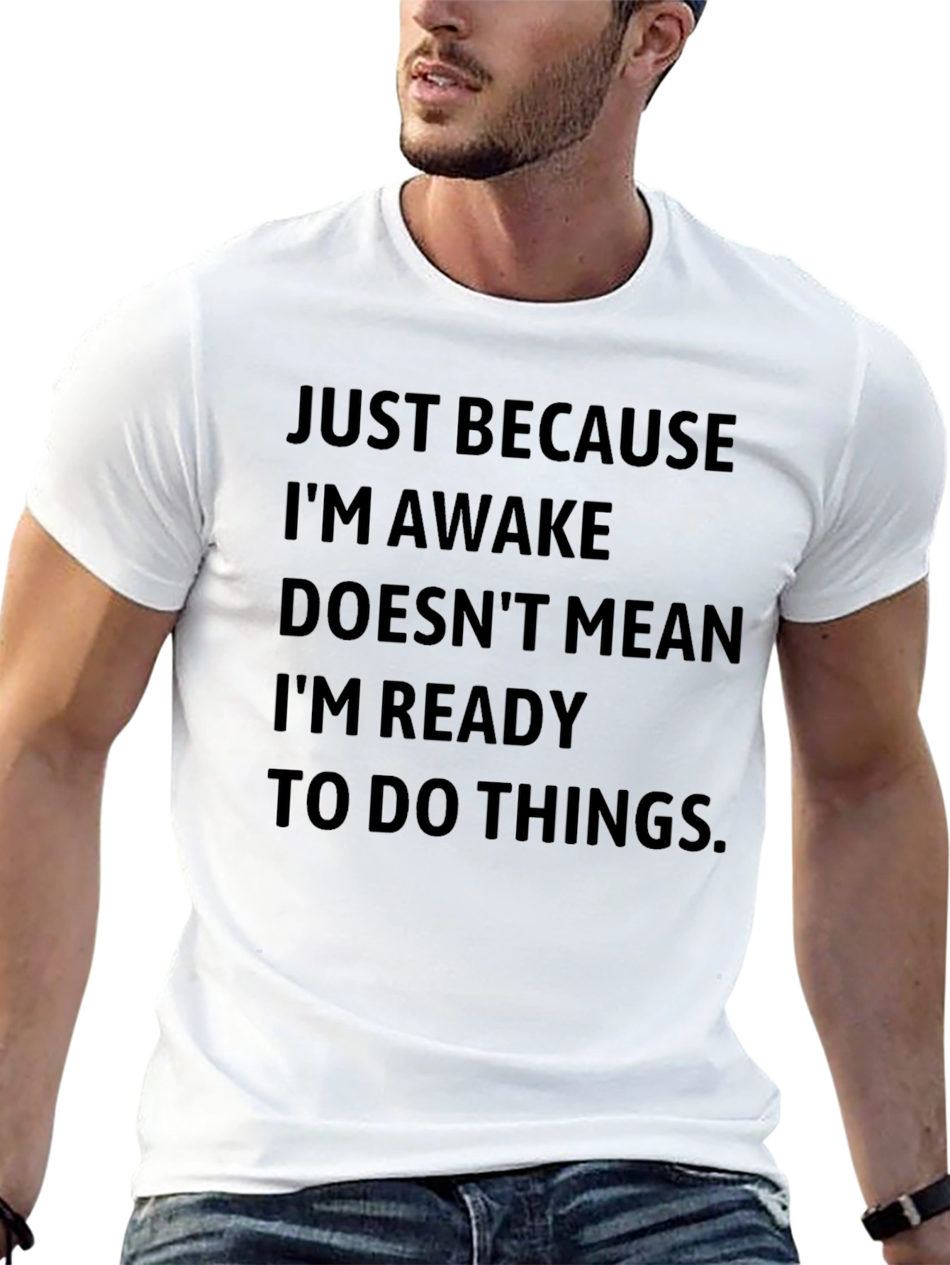 Black Funny Slogan T-Shirt - "Just Because I'm Awake" view 13