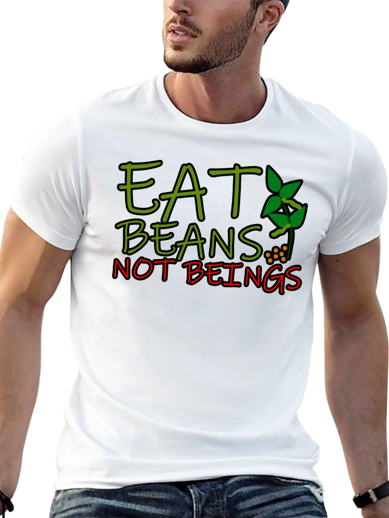 Black Eat Beans Not Beings Graphic T-Shirt view 13