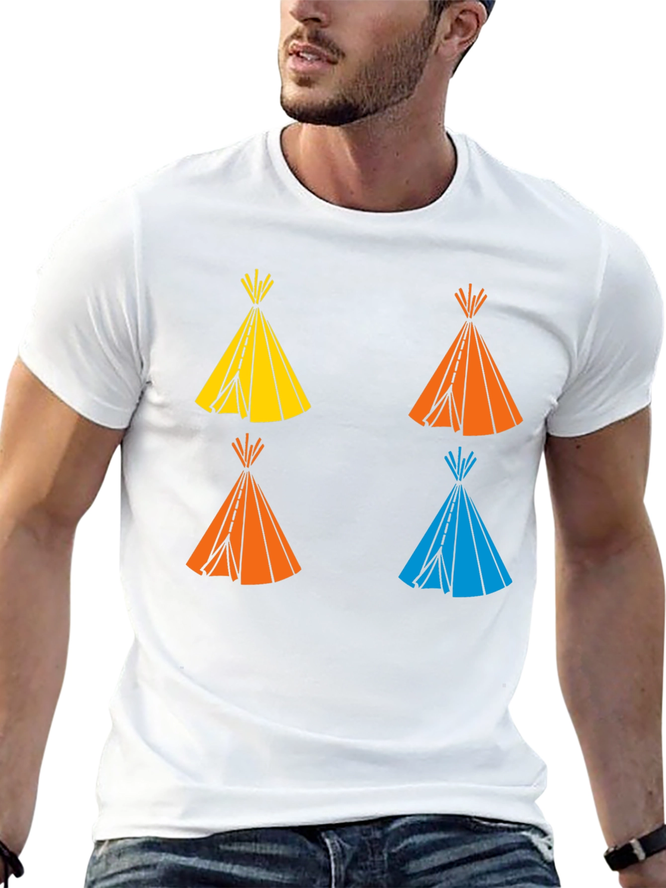 Black Graphic Tee: Colorful Teepee Design - Modern Fit view 13