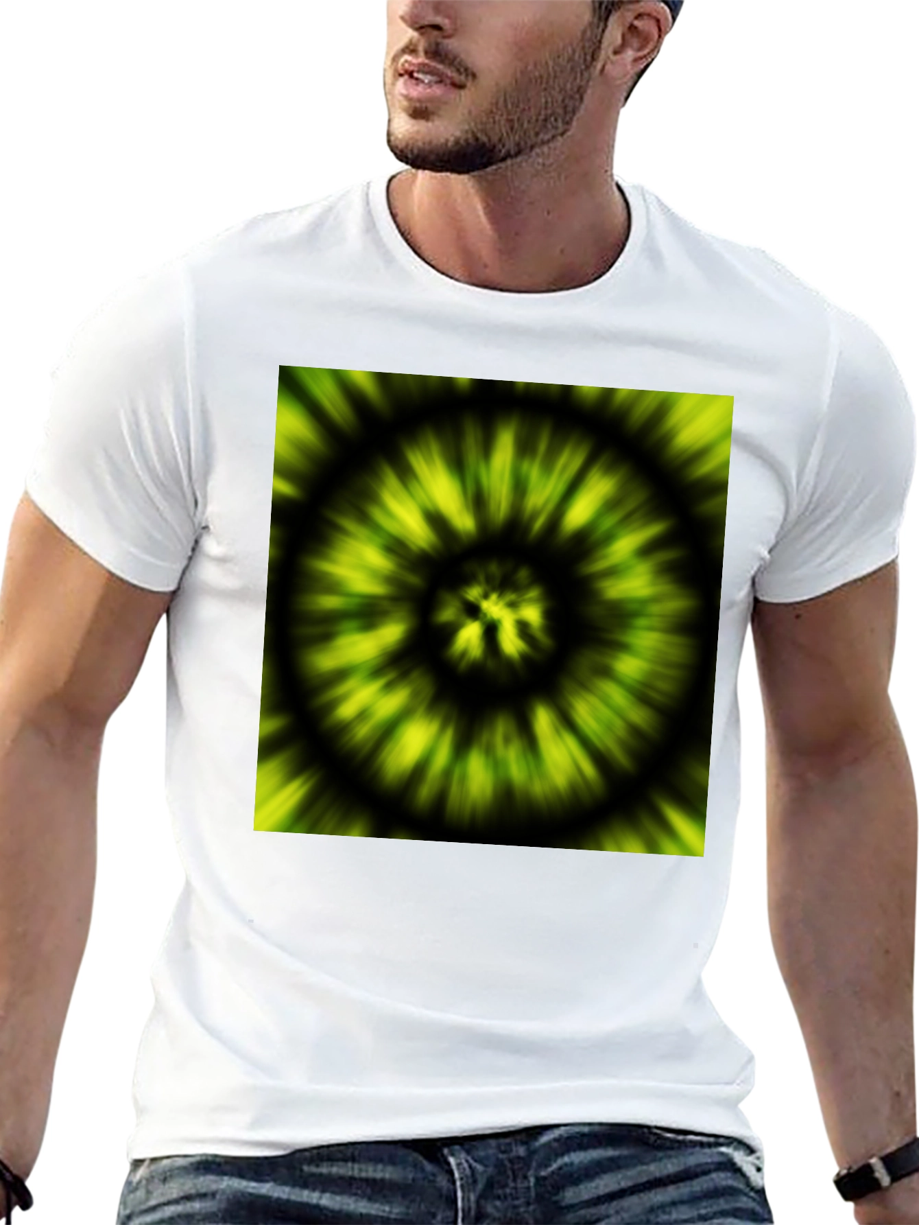 Black Hypnotic Swirl Tee - Green & Black Graphic Print view 13