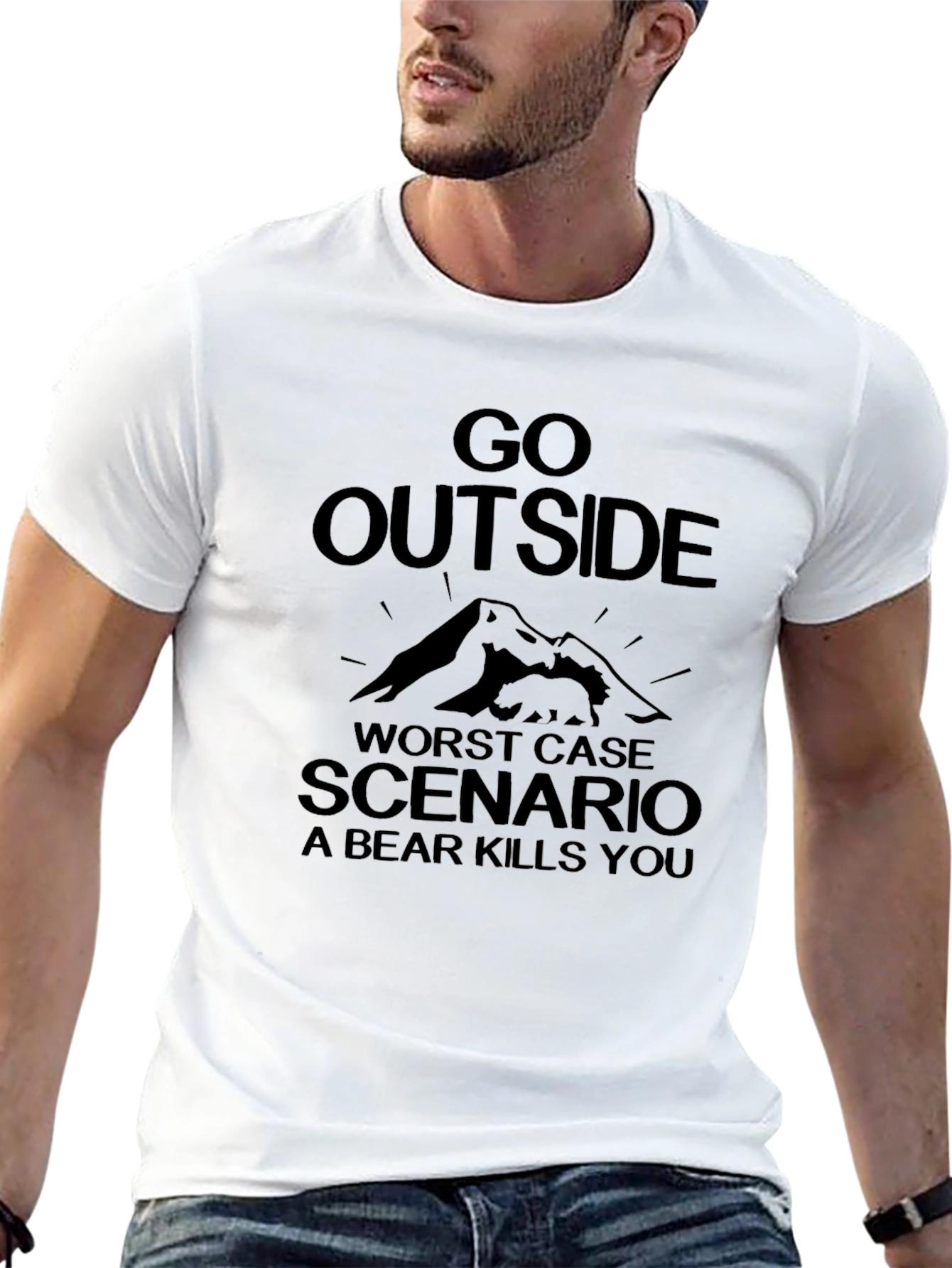 Black Funny Go Outside Bear Kills You Graphic Tee view 13